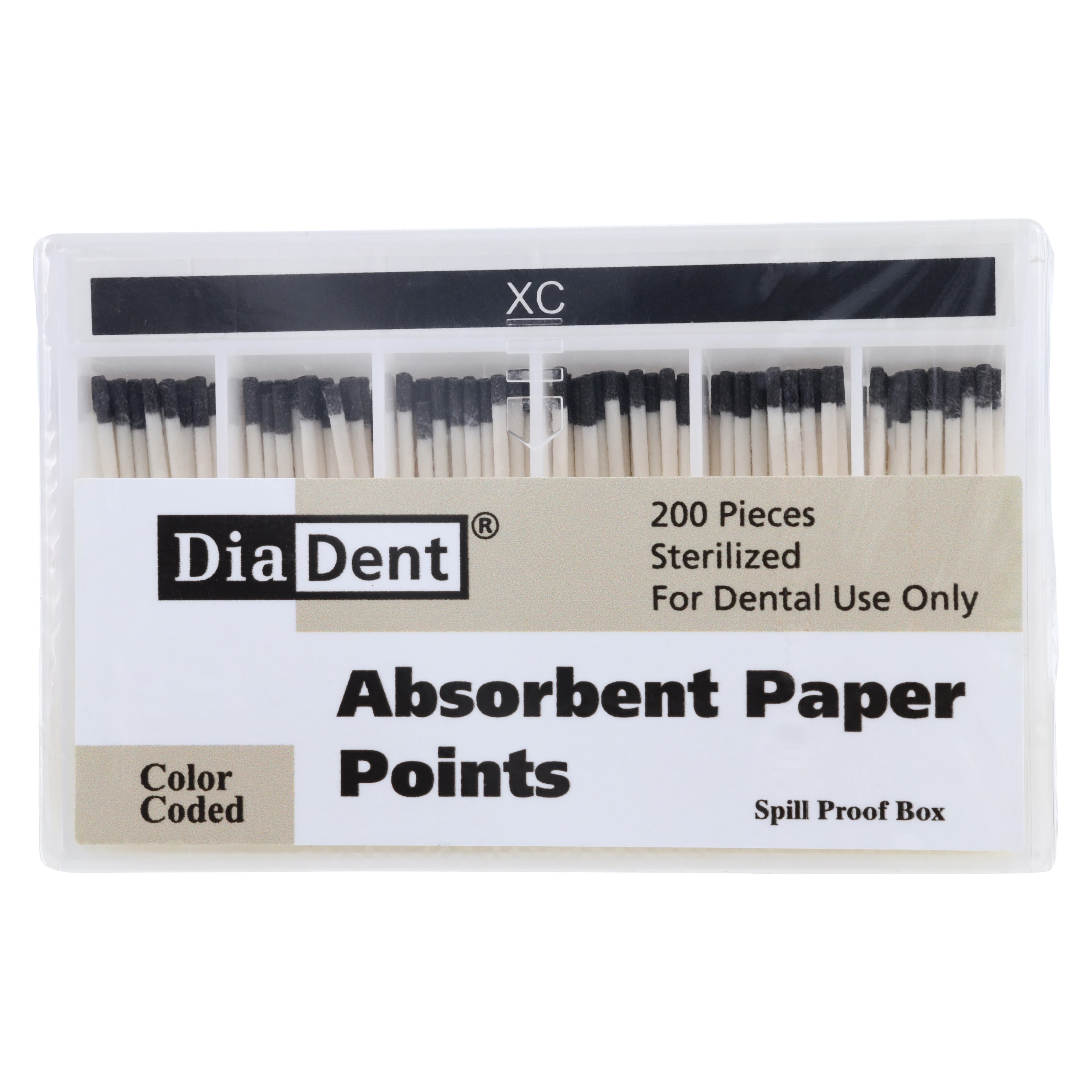 DiaDent Absorbent Paper Points, X-Coarse, Black, .02 Taper, Non-Marked, Spill-Proof Box of 200 - X-Coarse Black .02 Taper DiaDent Non-Marked Absorbent Paper Points Spill Proof Box of 200 - Image 1
