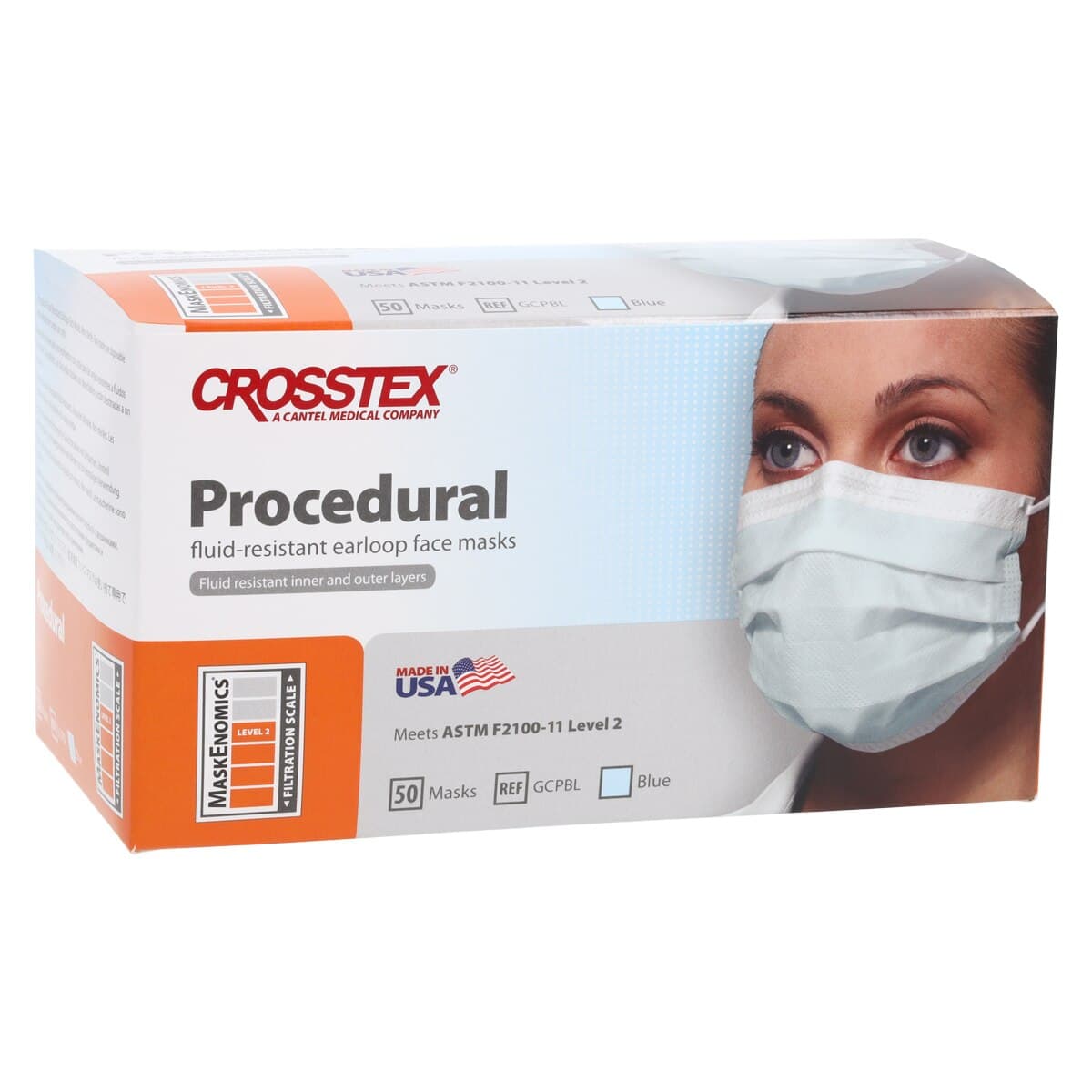 Crosstex Procedural Earloop Face Mask, ASTM Level 2, Blue, 50/Box, GCPBL thumbnail 4