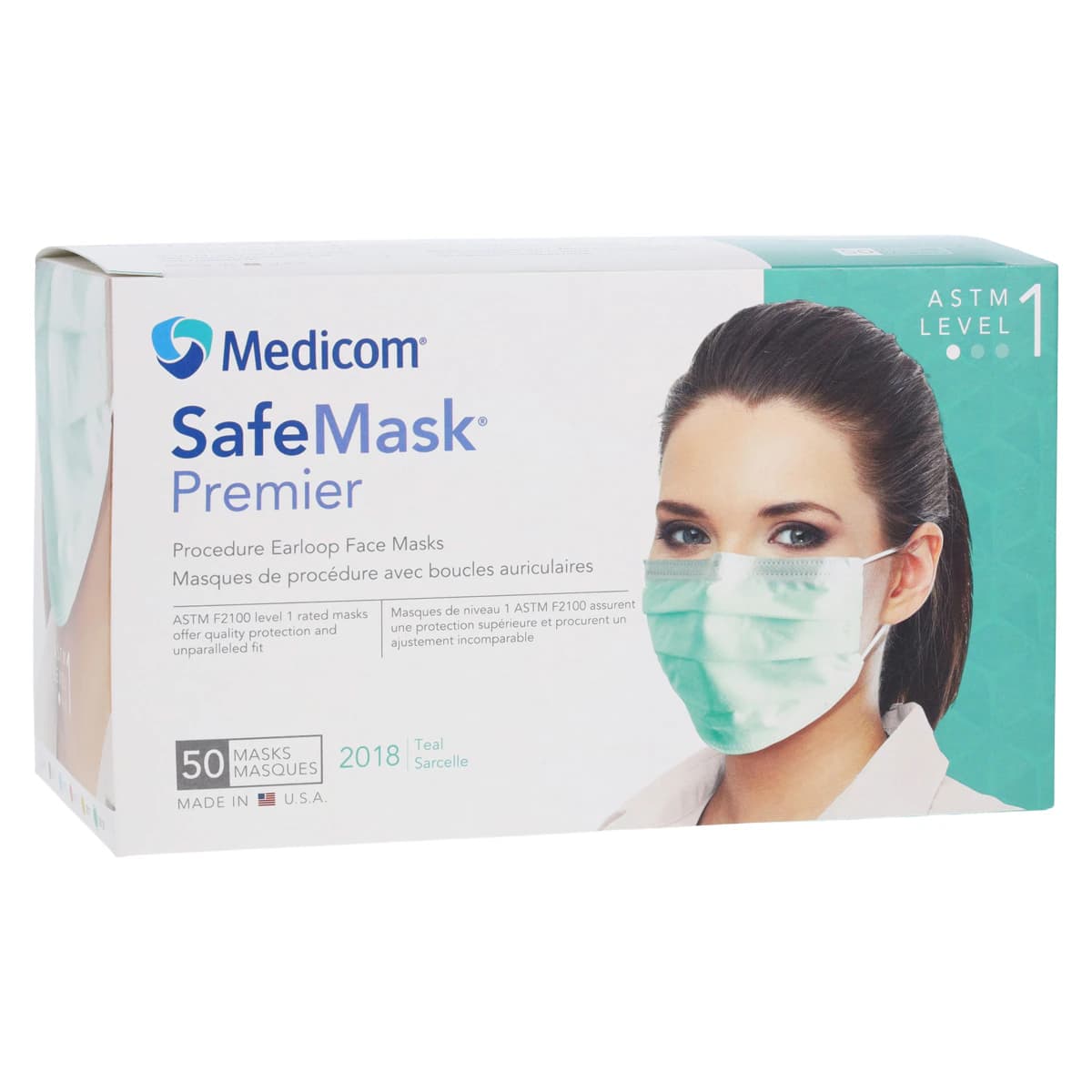 SafeMask Premier ASTM Level 1 Procedure Face Mask, Earloop, Teal, 50/Box thumbnail 4