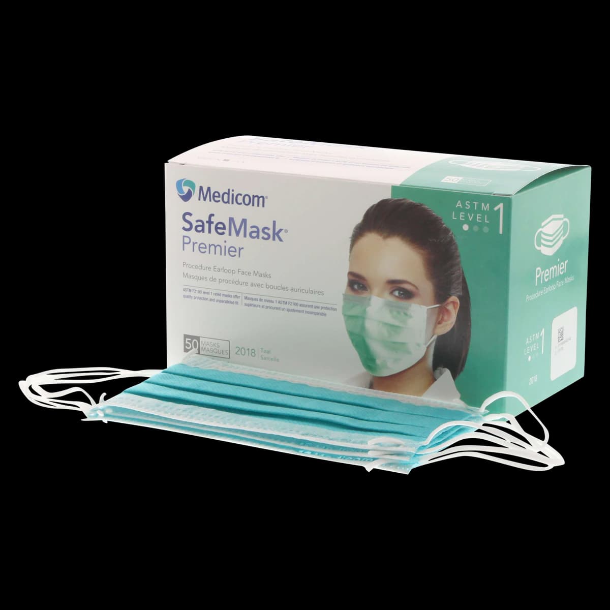 SafeMask Premier ASTM Level 1 Procedure Face Mask, Earloop, Teal, 50/Box thumbnail 2