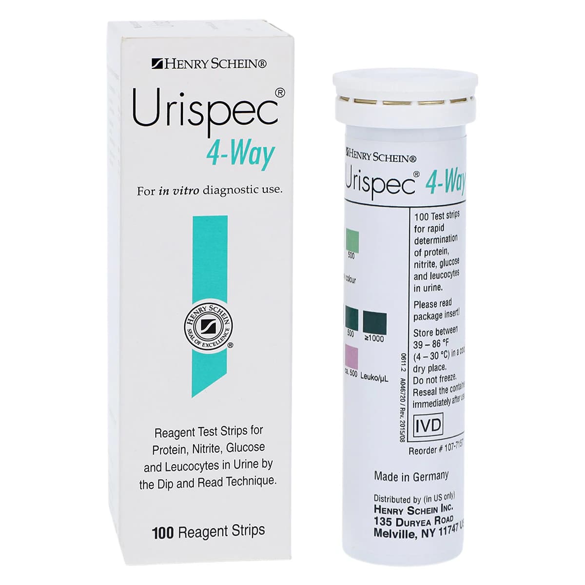 Henry Schein Urispec 4-Way Urinalysis Test Strips, 100/Bottle - Urispec 4-Way - Image 1