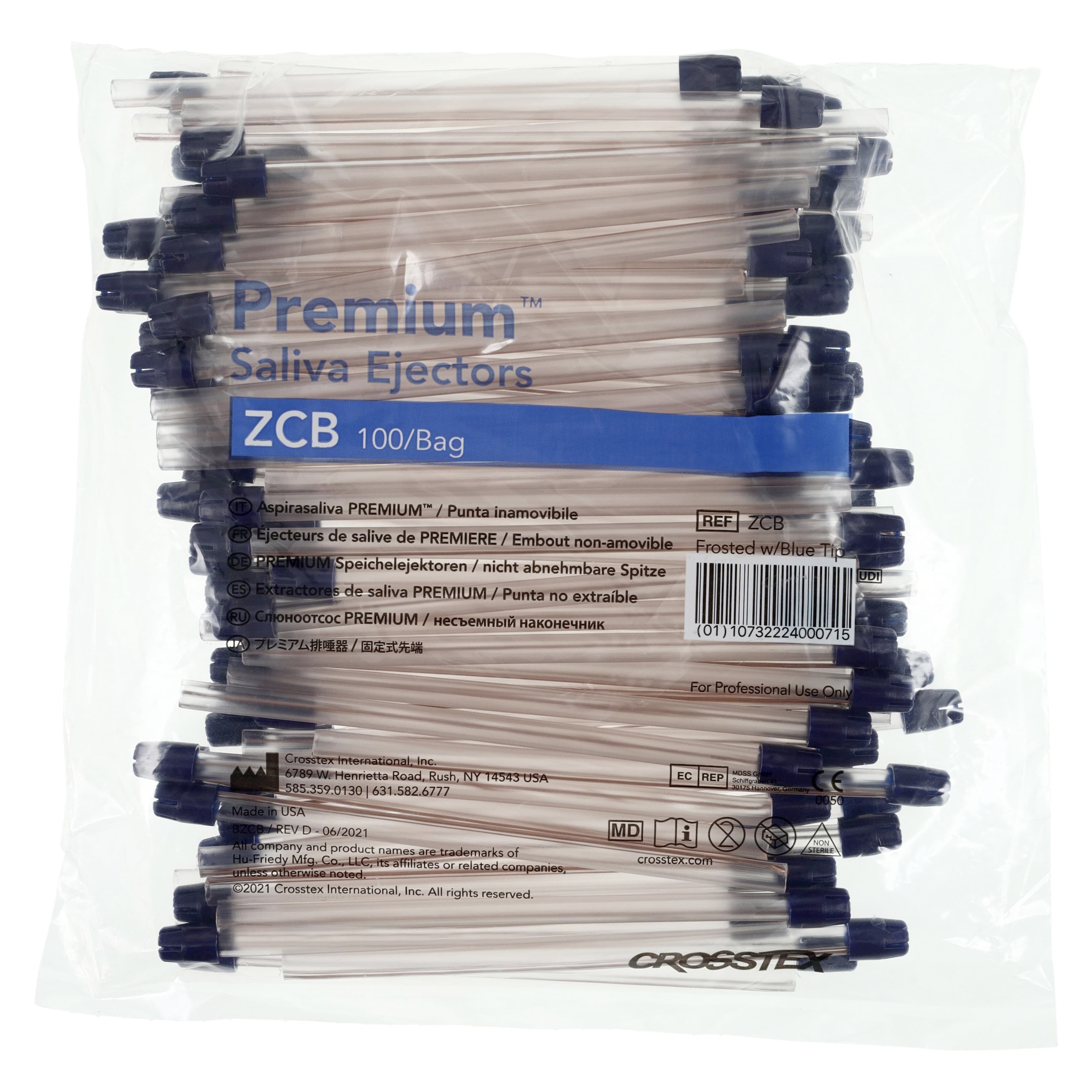 Crosstex Premium Saliva Ejectors, Clear with Blue Tip, Non-Removable, Wire-Reinforced, Latex-Free, 100/Bag, ZCB thumbnail 3