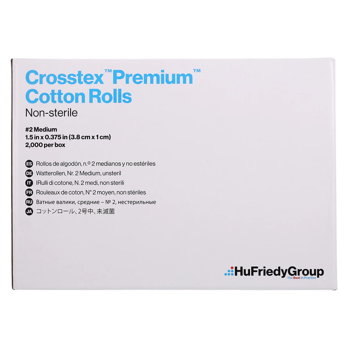 Crosstex Premium Cotton Rolls, #2 Medium, Non-Sterile, 1.5" x 0.38", 2000/Box thumbnail 2