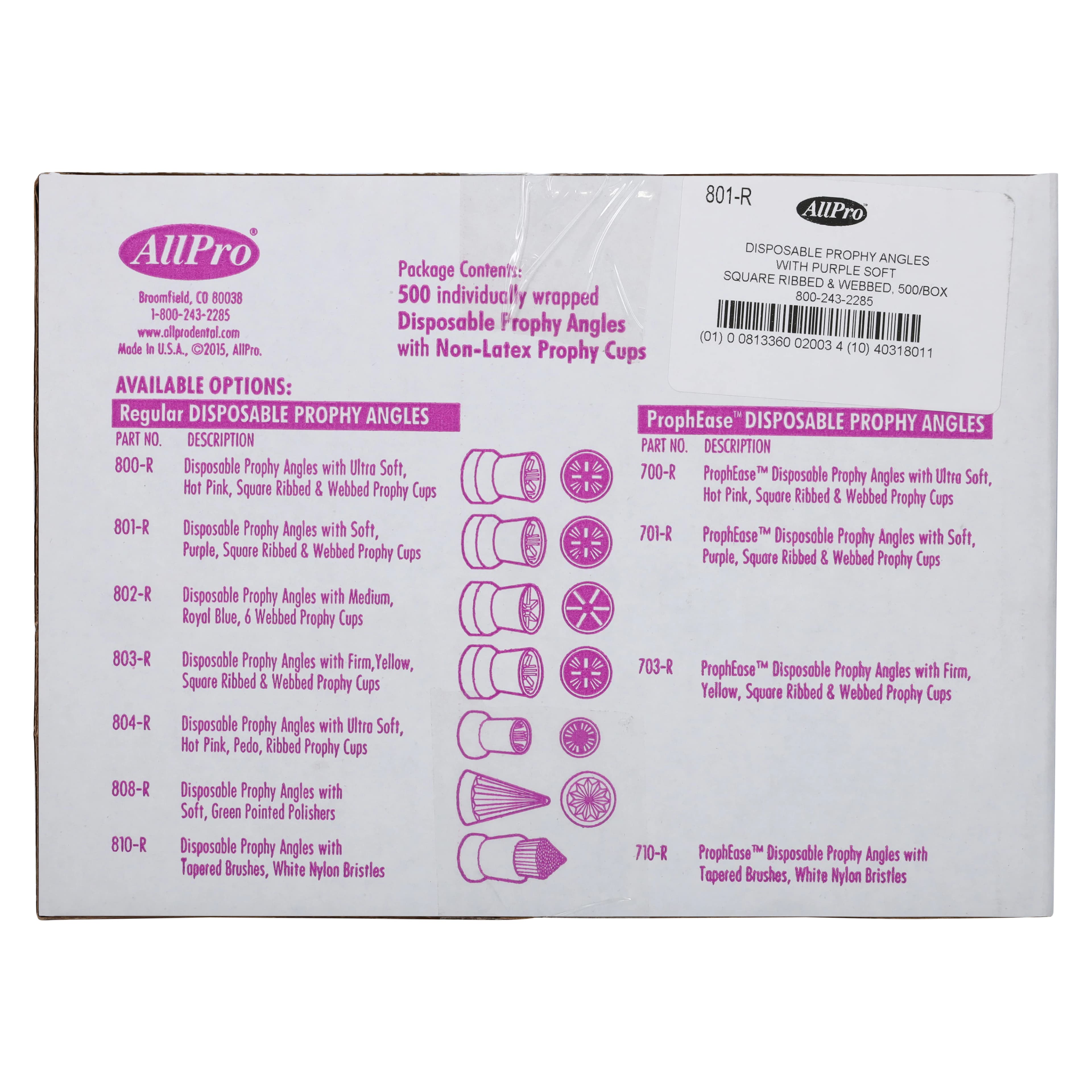 Allpro Disposable Prophy Angle, Soft, Purple, Square Ribbed & Webbed, Non-Latex Cup, 500/Box, 801-R-500 thumbnail 4