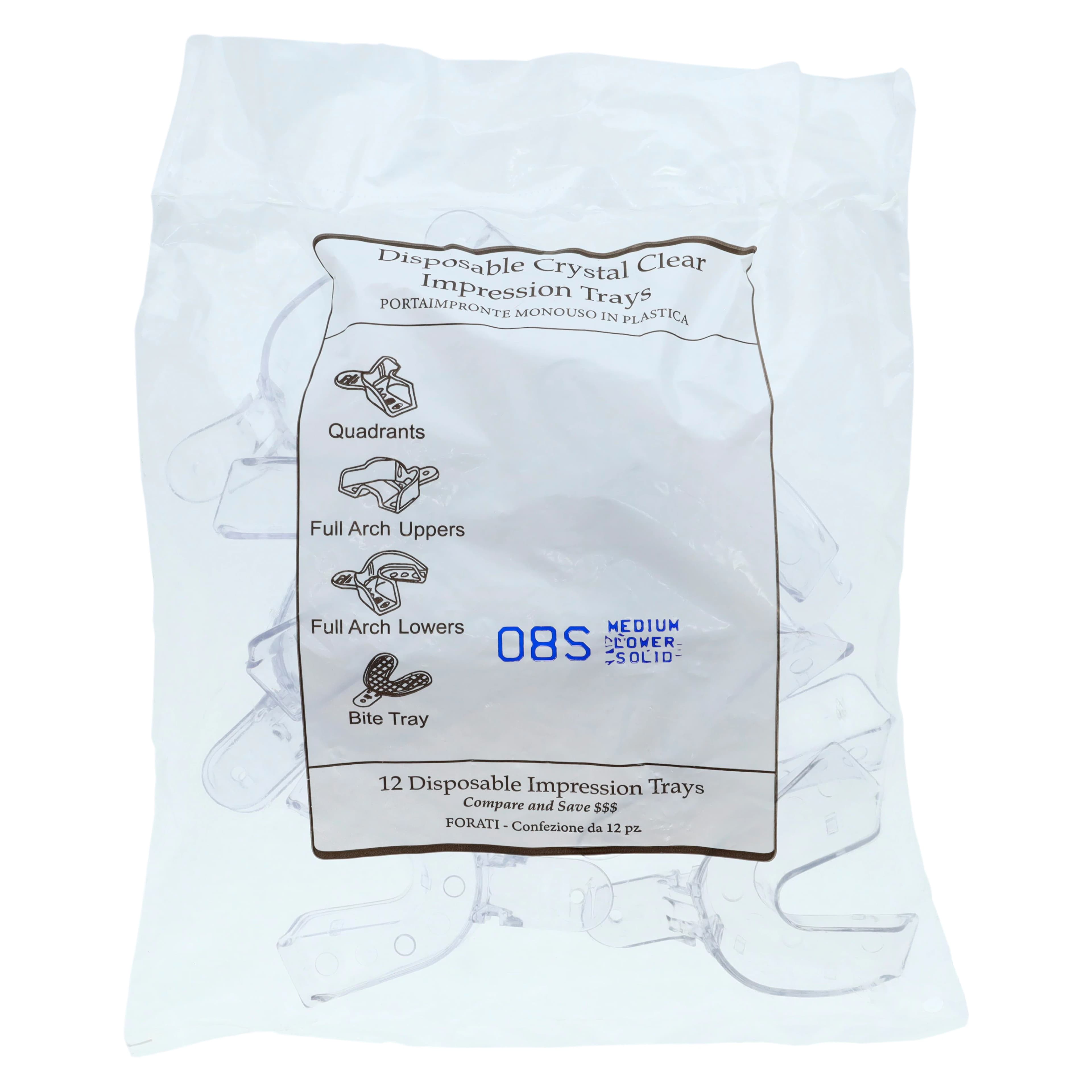 Crystal Disposable Impression Trays, Full Arch Lower, Medium, Solid, 12/Pkg, 08S9 thumbnail 3