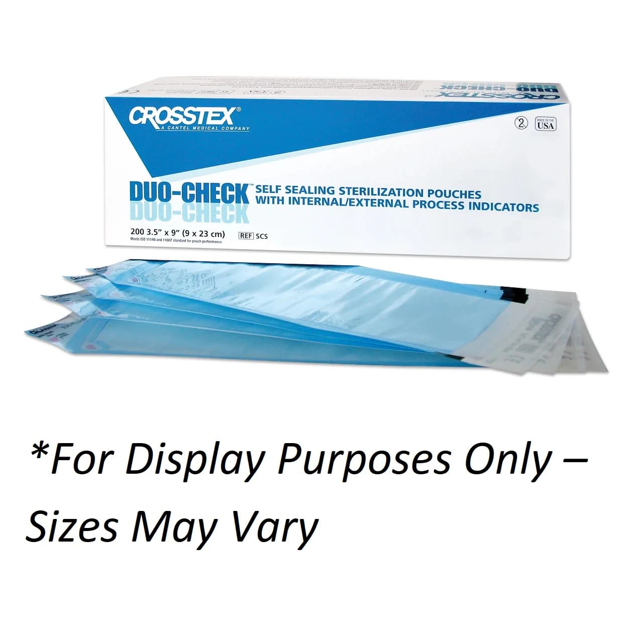 Crosstex Duo-Check Self-Sealing Sterilization Pouches, 2" x 8", Blue Tint, 200/Box, SCZ - Duo-Check Sterilization Pouches 2" x 8" 200Bx - Image 1