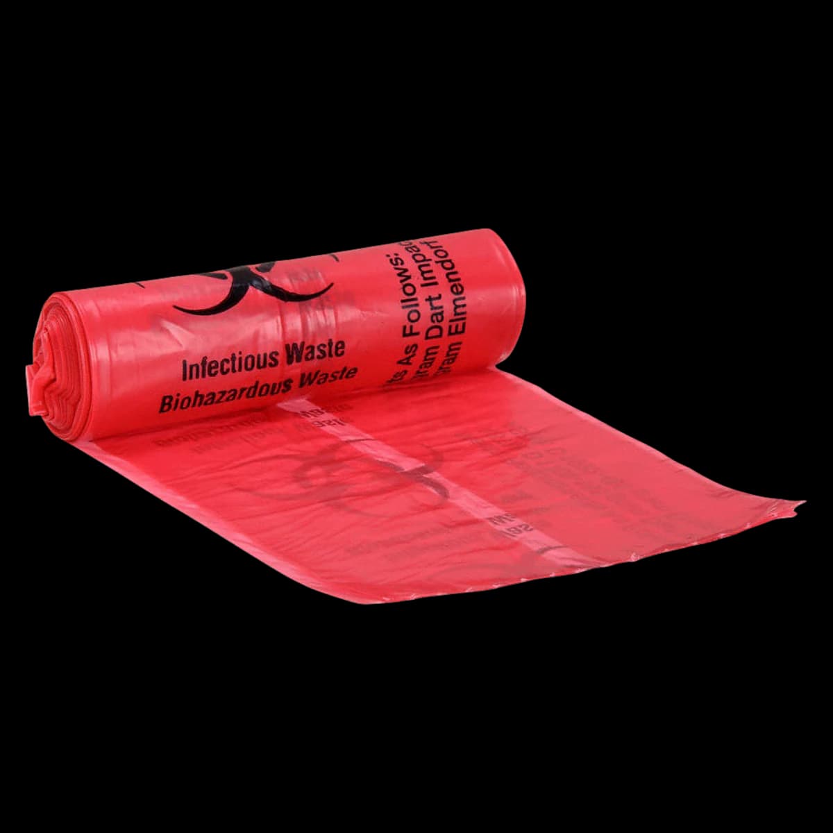 Unimed Red Biohazard Bags, 5 Gallon, 1.5 mil, 15-3/4" W x 23-5/8" L, 20 Bags/Roll, 10 Rolls/Box, 200/Pkg - Red Biohazard Bags - 5 Gallon, 20 Bags/Roll, 10 Rolls/Box - Image 1