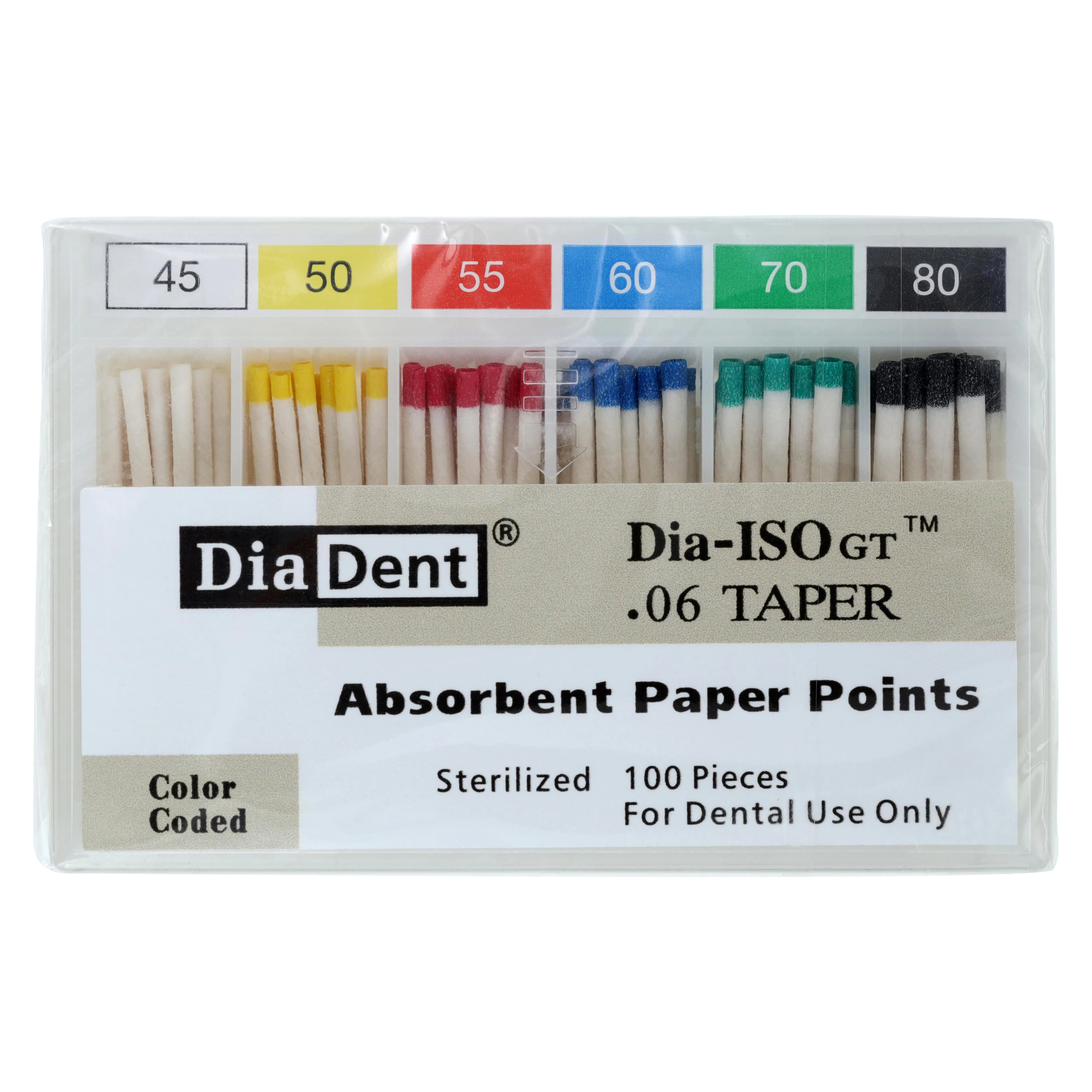 Diadent DIA-ISOGT Absorbent Paper Points, .06 Taper, Assorted ISO Sizes #45-#80, 100/Pk, 212-S692 - Paper Point DIA-ISOGT .06 #45/80, 100/Pk, 212-S692 - Image 1