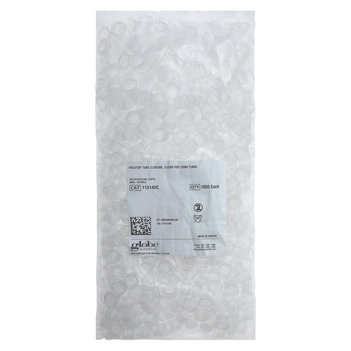 Globe Scientific Snap Cap, Polyethylene, Clear, 13mm, 1000/Bag thumbnail 3