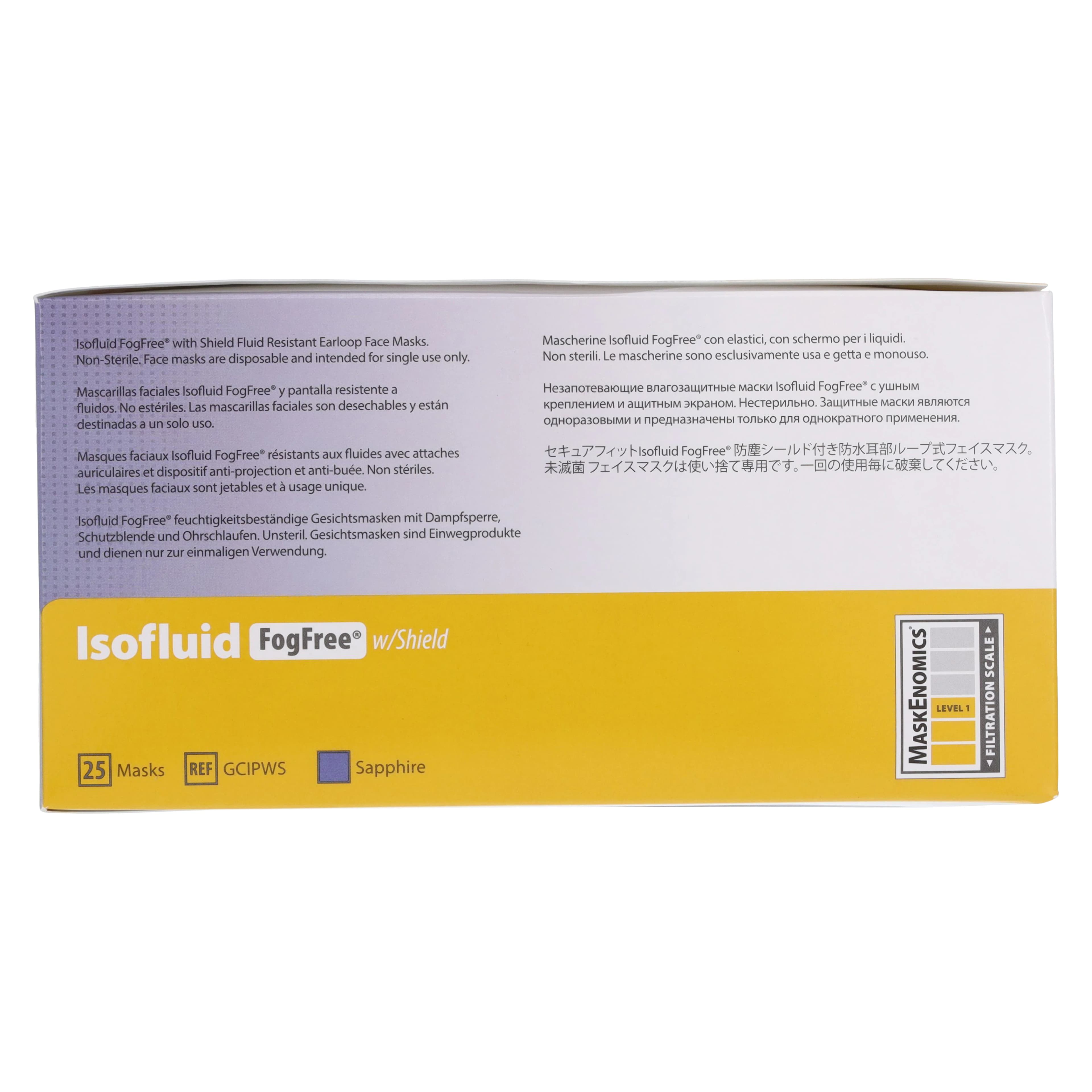 Isofluid FogFree™ Surgical Face Mask with Splash Visor, ASTM Level 1, Sapphire, Ear Loop, 25/Box, GCIPWS thumbnail 4