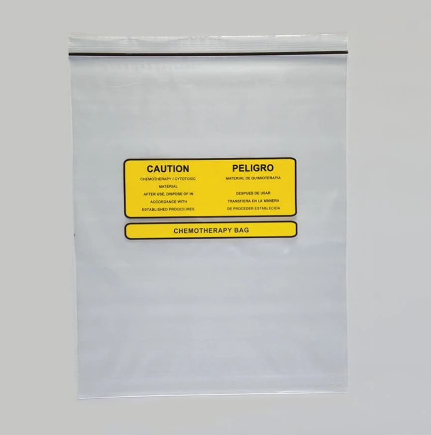 Chemotherapy Disposal Bag, 4mil, 12x15", Clear/Yellow, Zipper Closure, Polyethylene, Non-Sterile, 100/Box - Bag Ziplock Clr Chemo Caution - Image 1