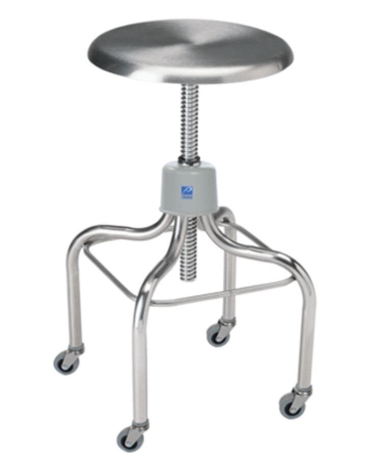 Pedigo Stainless Steel Series Exam Stool with Casters and Revolving Seat, 300 lb Capacity - Stool w/Casters/Revolv SS - Image 1