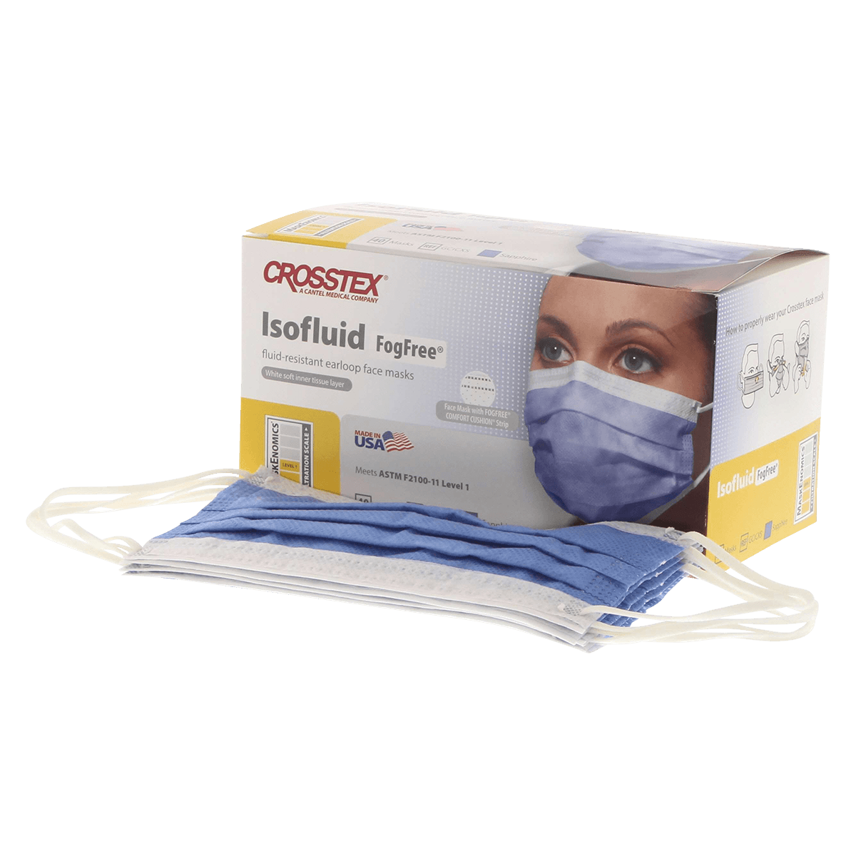 Isofluid FogFree™ Surgical Face Mask, ASTM Level 1, Earloop, Sapphire, Box of 40, GCICXS thumbnail 2
