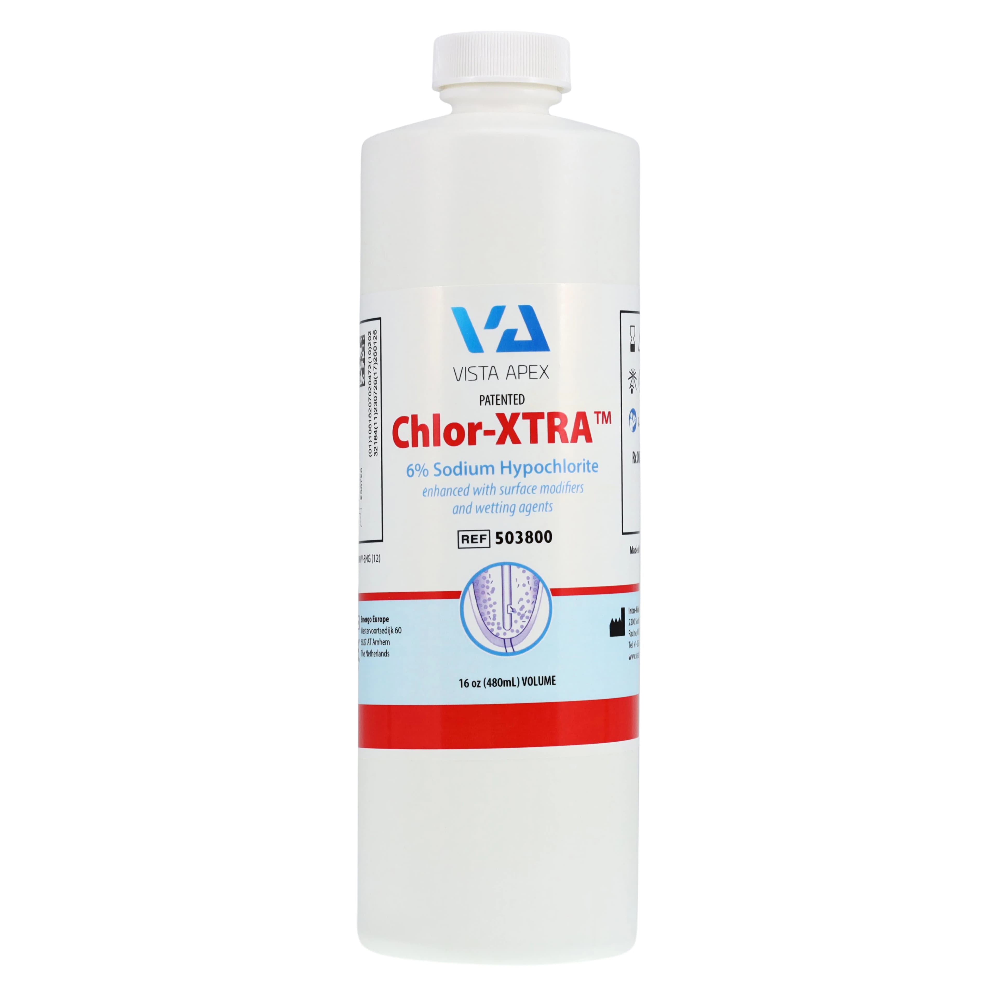 Chlor-XTRA Root Canal Prep Solution, 6% Sodium Hypochlorite, 16 oz Bottle with Luer Lock Cap, 503800 - Chlor-Xtra <6% Sodium Hypochlorite (16oz) - Image 1