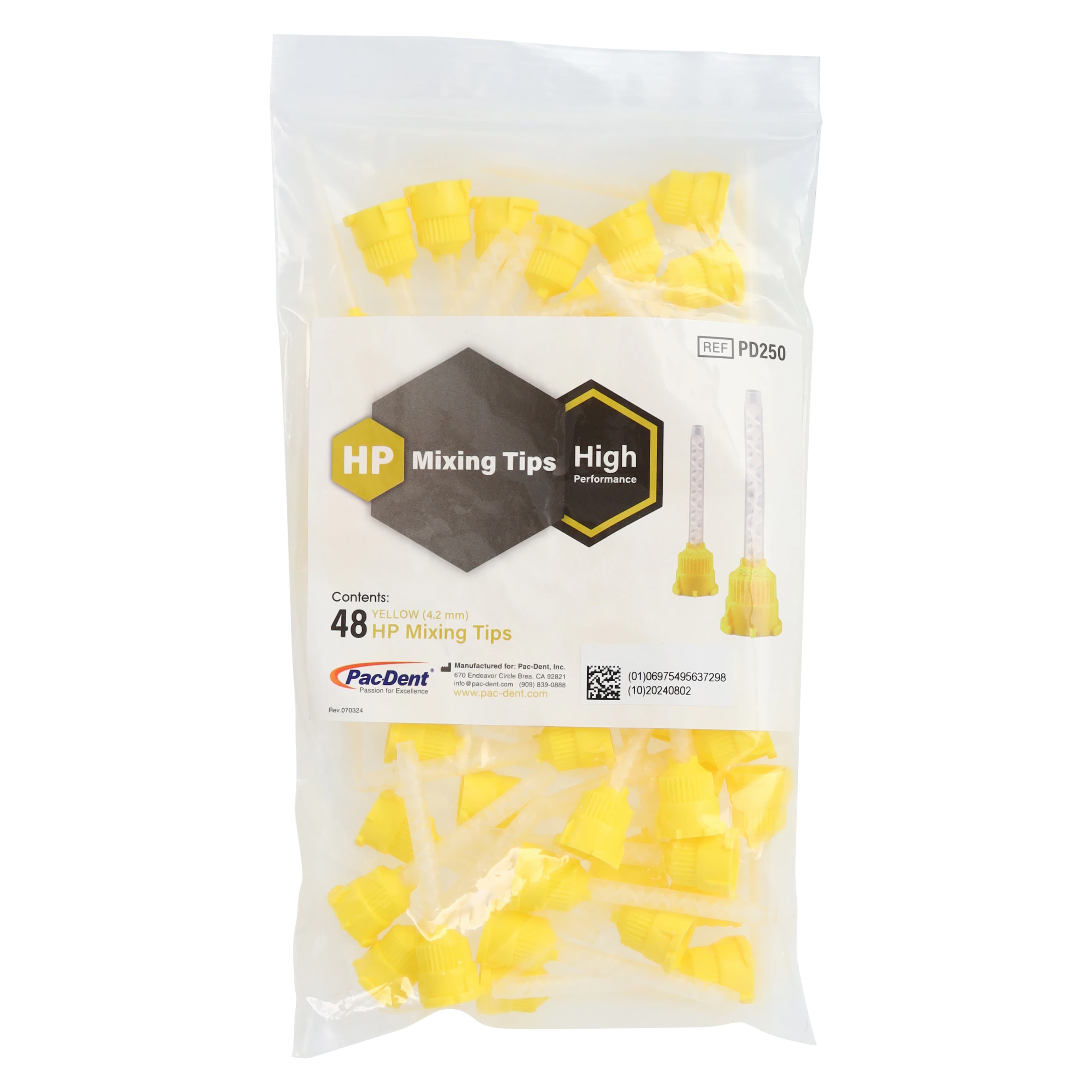 Pac-Dent HP High Performance Mixing Tips, Yellow, Small 4.2 mm, 1:1 Ratio, 48/Package, PD-250 thumbnail 3
