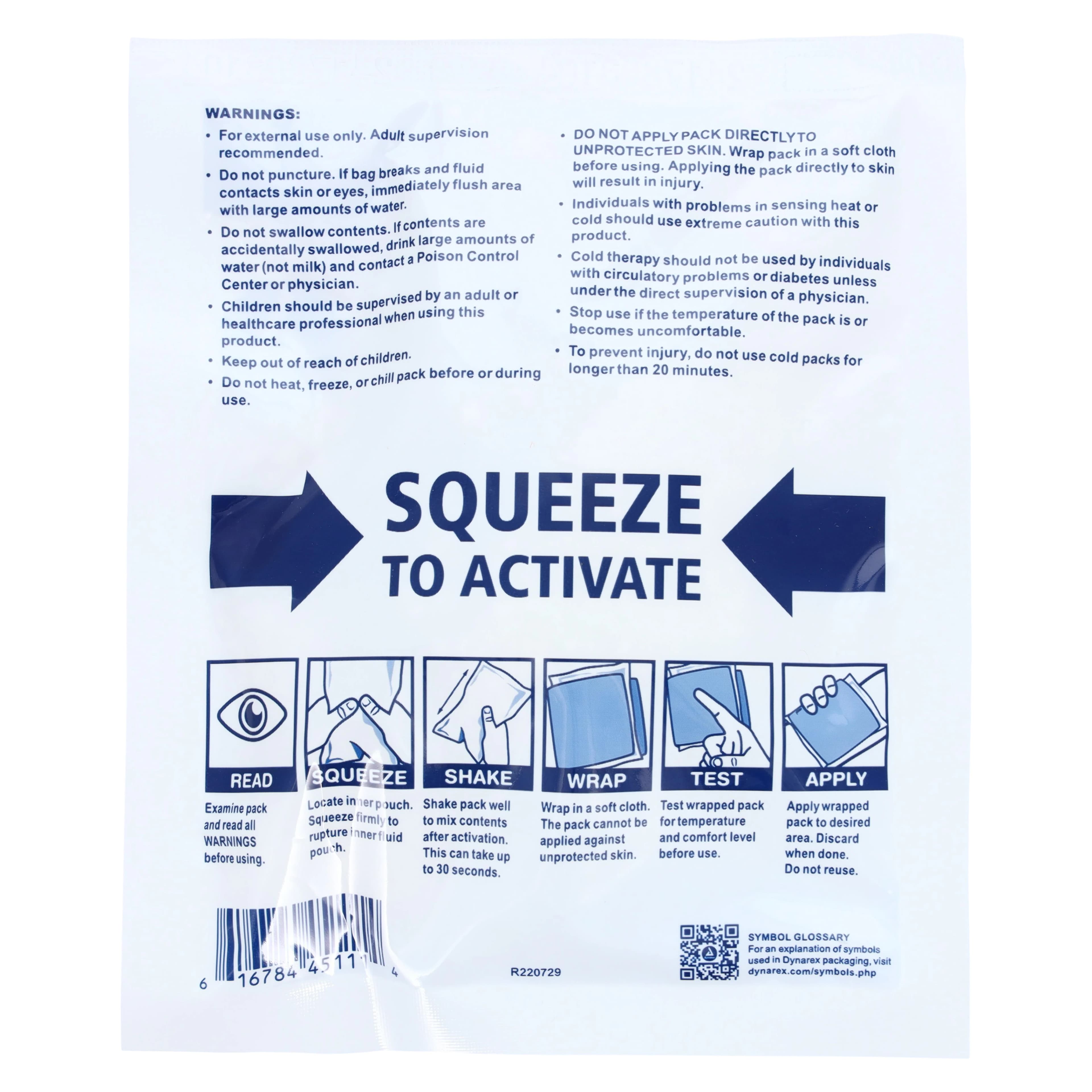 Dynarex Instant Cold Pack, Junior Size 4" x 5", Single-Use, Squeeze-Activated, 24/Case, #4511 thumbnail 3