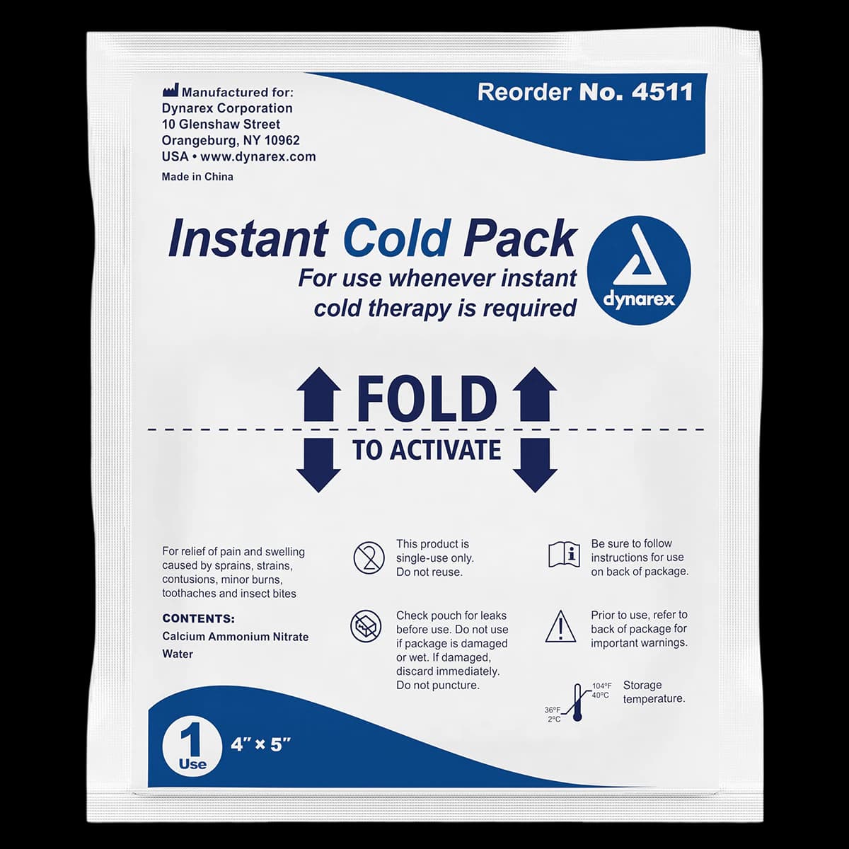 Dynarex Instant Cold Pack, Junior Size 4" x 5", Single-Use, Squeeze-Activated, 24/Case, #4511 thumbnail 2