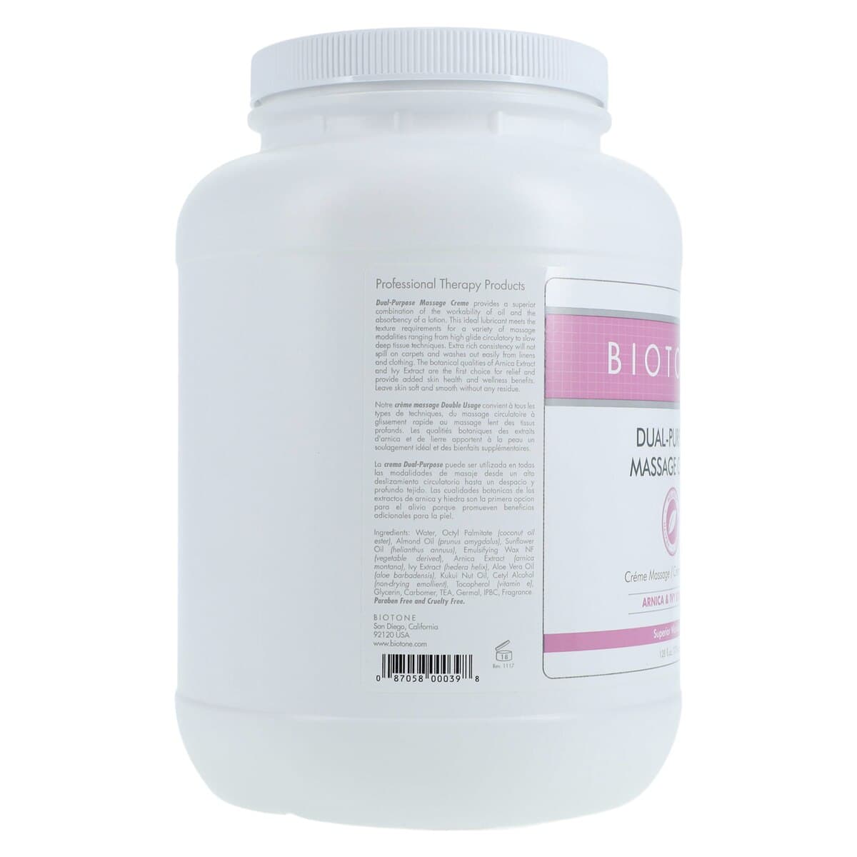 Biotone Dual Purpose Massage Cream, Unscented, Paraben Free, 1 Gallon, with Arnica Extract thumbnail 3