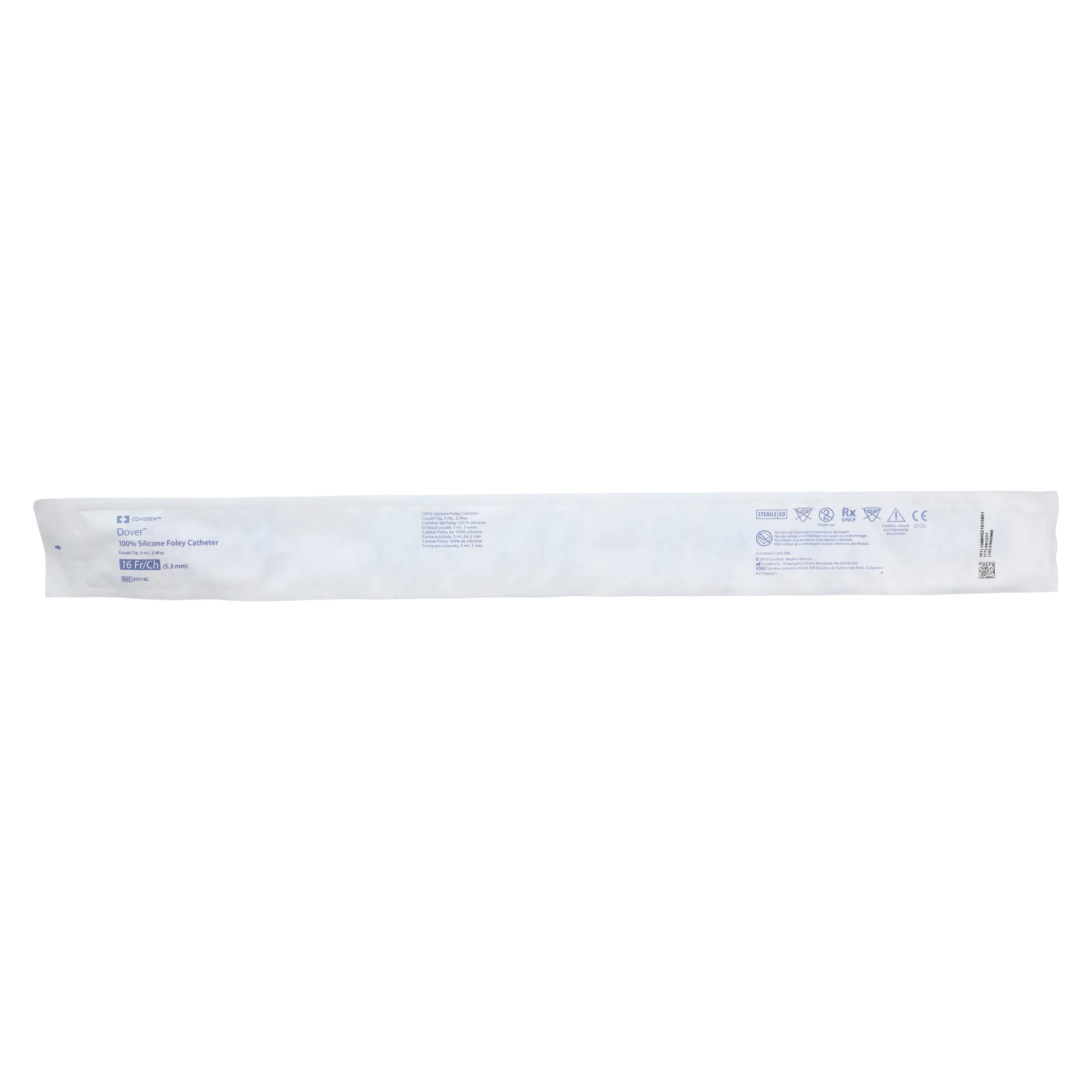 Dover 2-Way Foley Catheter, Large Coude Tip, Silicone, 16 Fr, 5 cc Balloon - Catheter Foley Silicone 2Way - Image 1