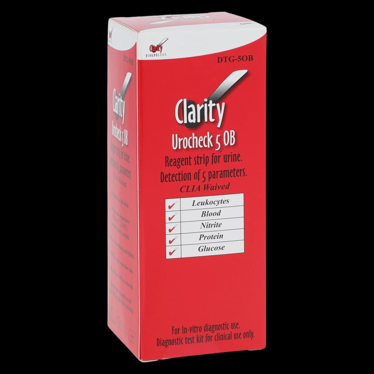 Clarity Urocheck 5 OB Urinalysis Test Strips, 5 Parameters, CLIA Waived, 100/Box - Clarity Urocheck 5 OB - Image 1