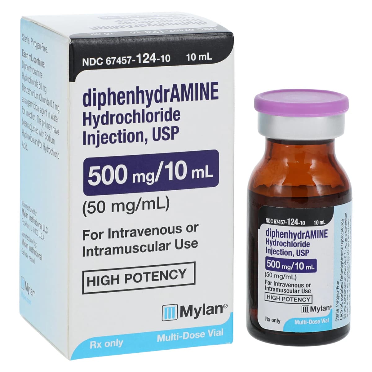 Diphenhydramine HCl Injection 50mg/mL, MDV, 10mL Vial, Mylan Pharmaceuticals thumbnail 2
