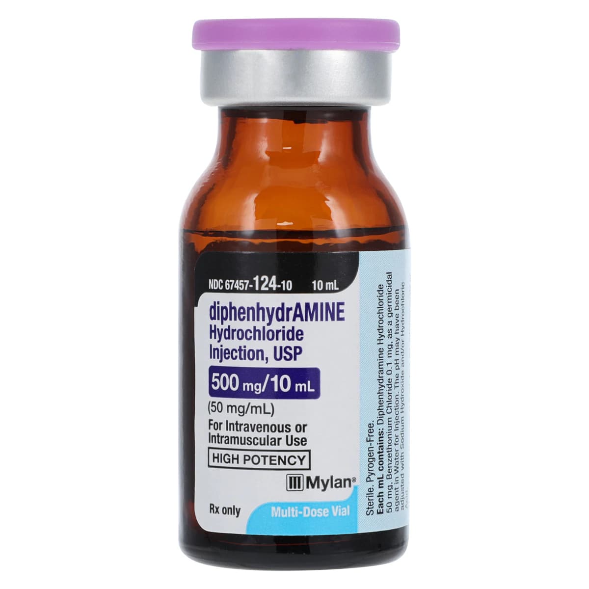 Diphenhydramine HCl Injection 50mg/mL, MDV, 10mL Vial, Mylan Pharmaceuticals thumbnail 3