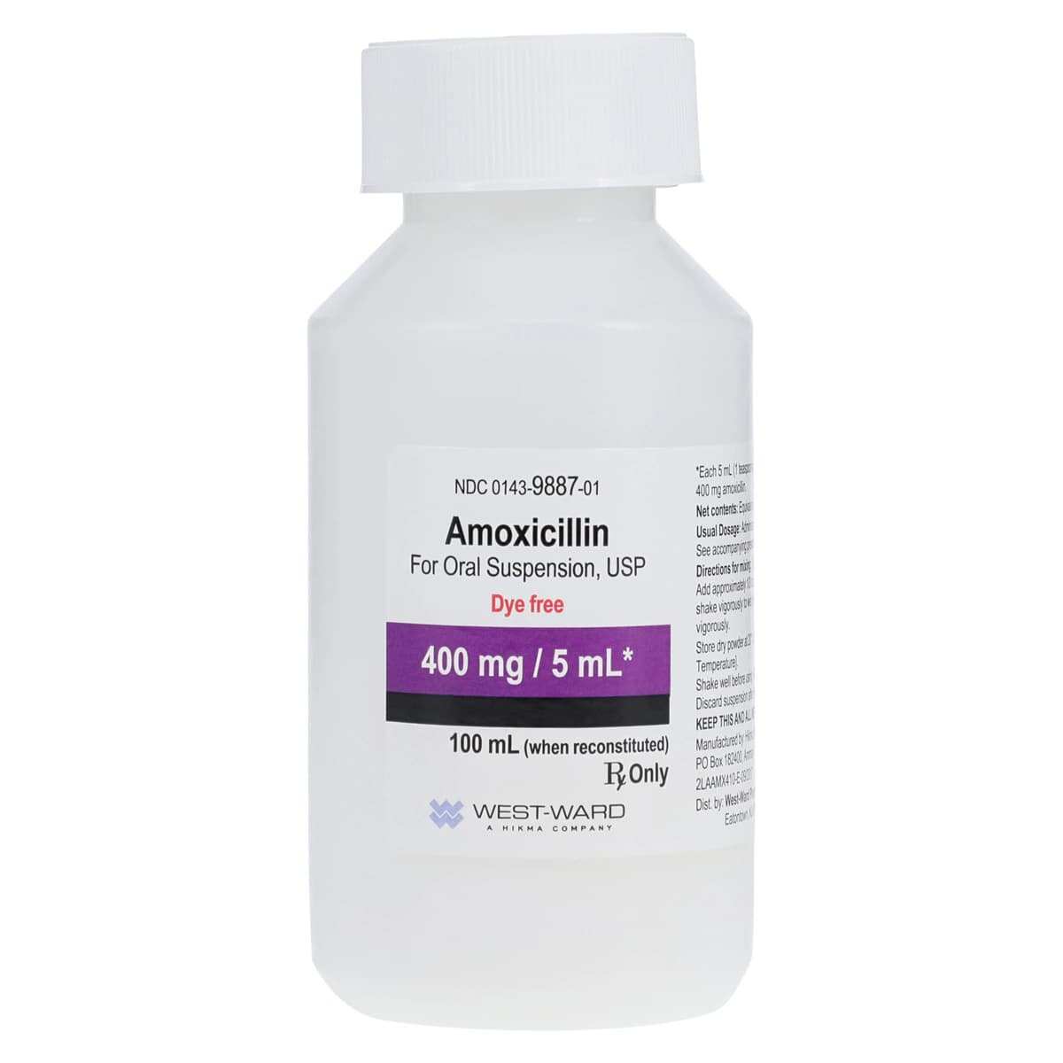 Amoxicillin Oral Suspension 400mg/5mL, Dye Free, Tutti-Frutti, 100mL Bottle - Amoxicillin Susp Dye Free - Image 1