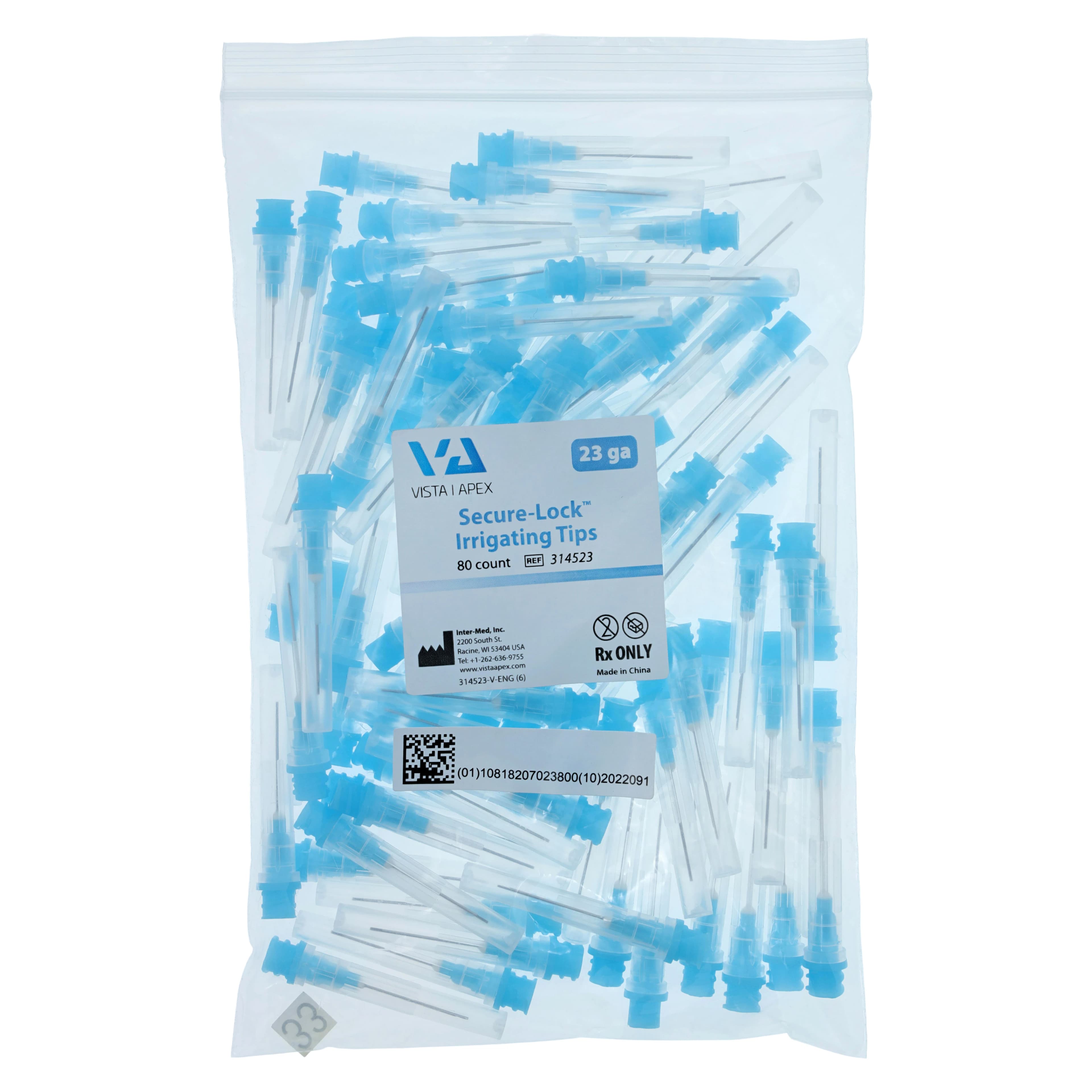 Vista Apex Secure-Lock Appli-Vac Irrigating Tips, 23 Gauge, Blue, 1" Bendable, 80/Bag, 314523 thumbnail 4