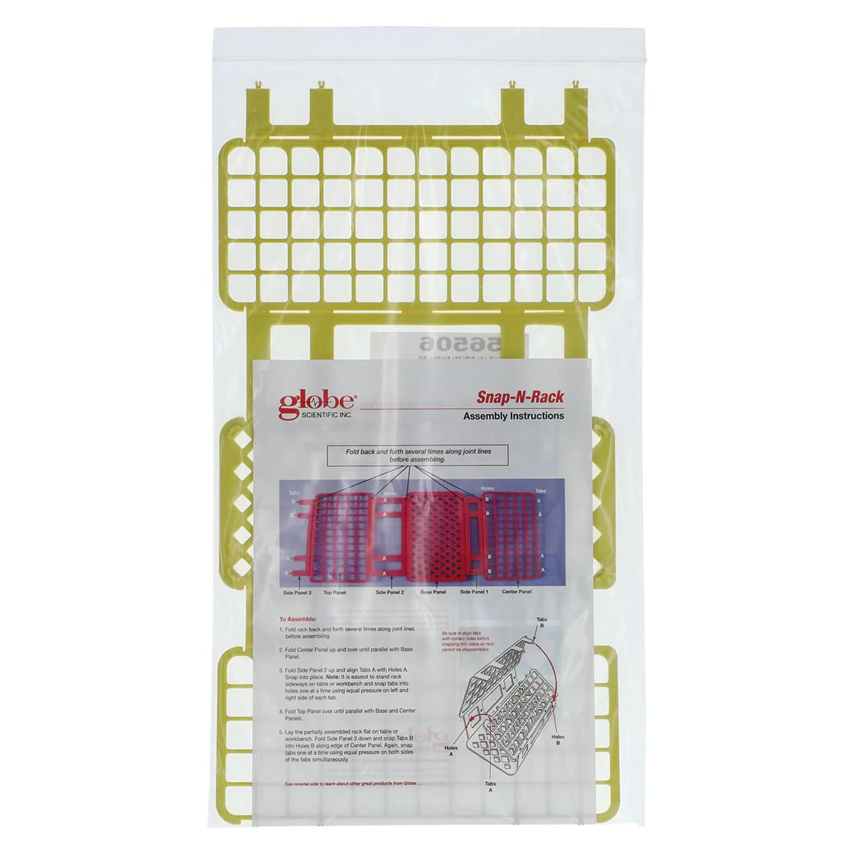 Globe Scientific Snap-N-Rack Test Tube Rack, Polypropylene, 16-17mm, 60-Place, Yellow, Autoclavable, Each - Test Tube Rack 16mm 60Place - Image 1