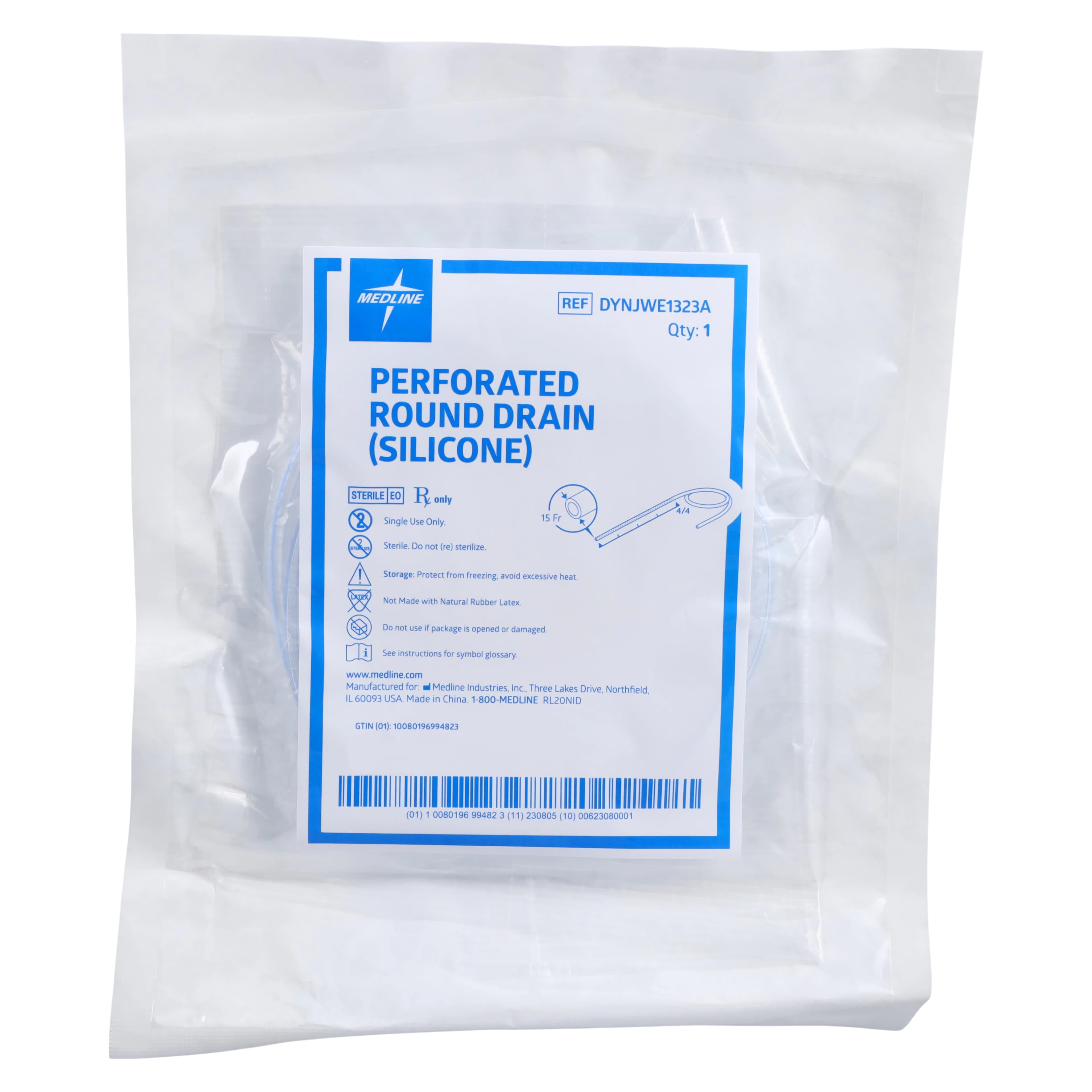 Medline Silicone Wound Drain, 15Fr, Round Tip, End Perforated - Wound Drain Silicone - Image 1