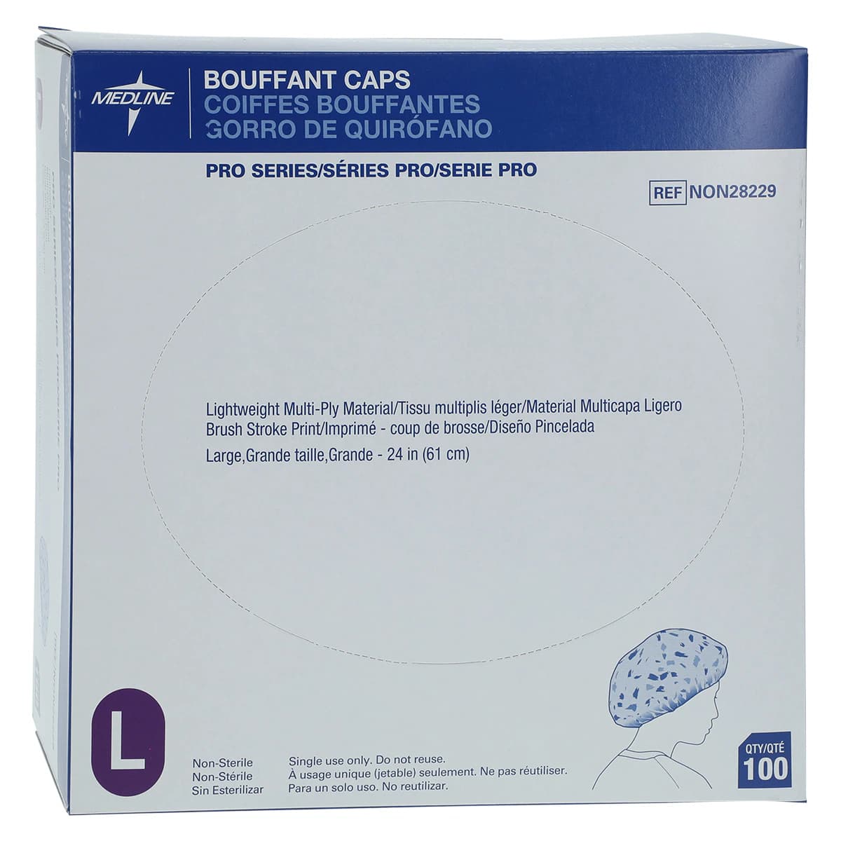 Medline Pro Series Surgeon Cap, Brush Stroke Print, Disposable, Non-Latex, 100/Box - Bouffant Cap-Brush Strokes - Image 1