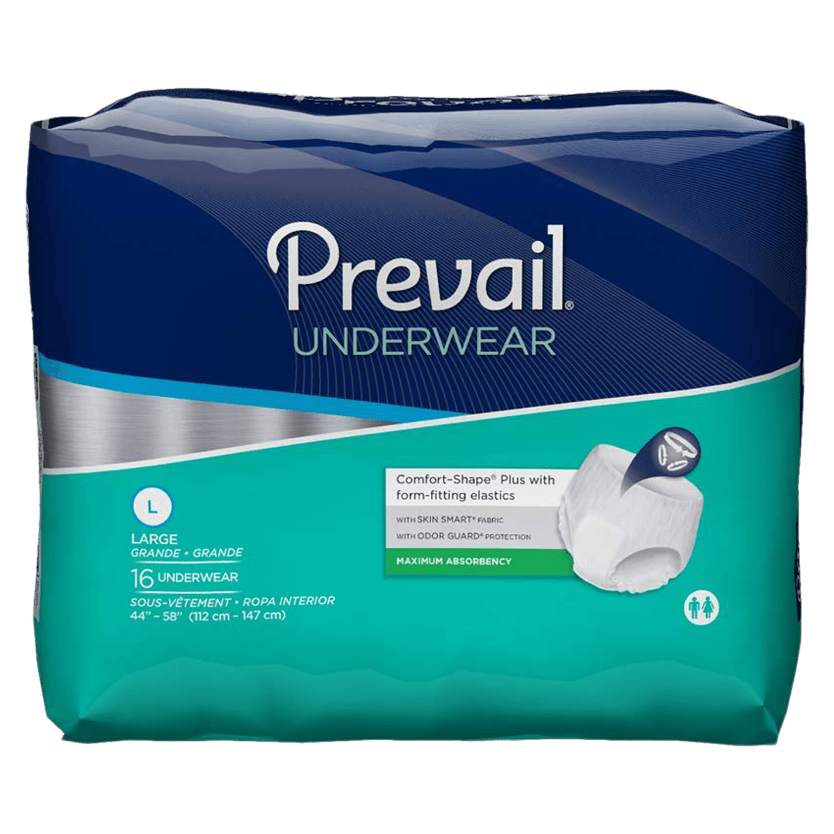 Prevail SuperAbsorb Incontinence Underwear, Unisex, Heavy Absorbency, Size Large (44-58"), White, 64/Case - Prevail Underwear SuperAbsorb - Image 1