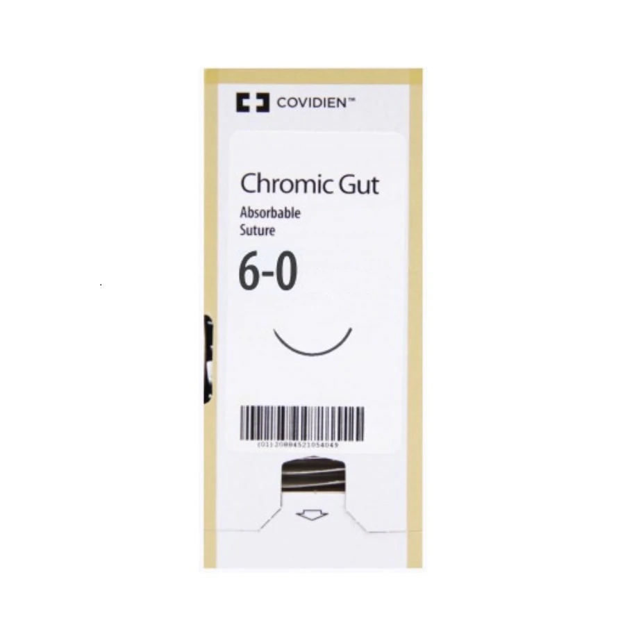 Medtronic Surgigut Suture Chromic Gut Monofilament 6-0, 18" Length, P-21 Premium Reverse Cutting, 1/2 Circle Needle, 9mm, Undyed, 12/Pk - Suture Surg Gut Chrom Bge P21 - Image 1