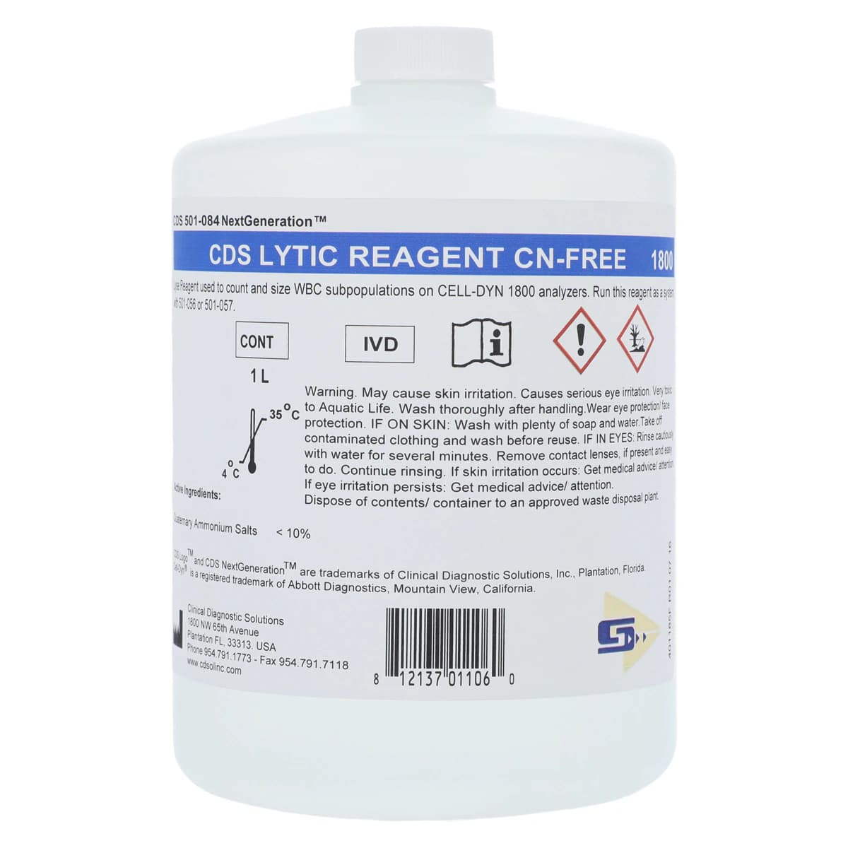 CDS NextGeneration Lytic Reagent, Cyanide Free, 1L, for Abbott Cell-Dyn 1800 - CDS Cyanide Free Lytic Agent - Image 1