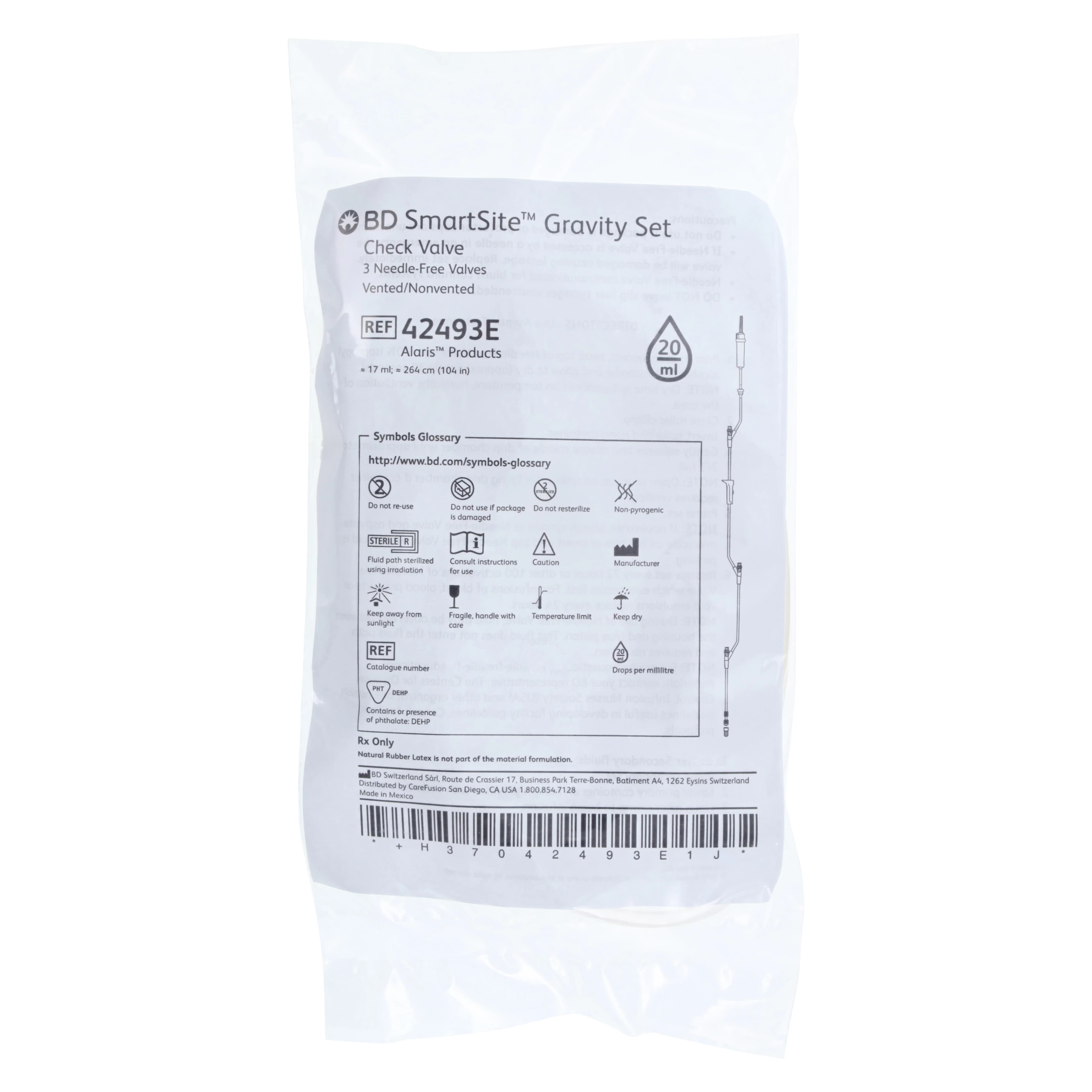 Carefusion SmartSite IV Administration Gravity Set, Needle-Free, Priming Volume 17 mL, 3 Valves, Each - MED UCH ST Grvty Ndlfree SS - Image 1