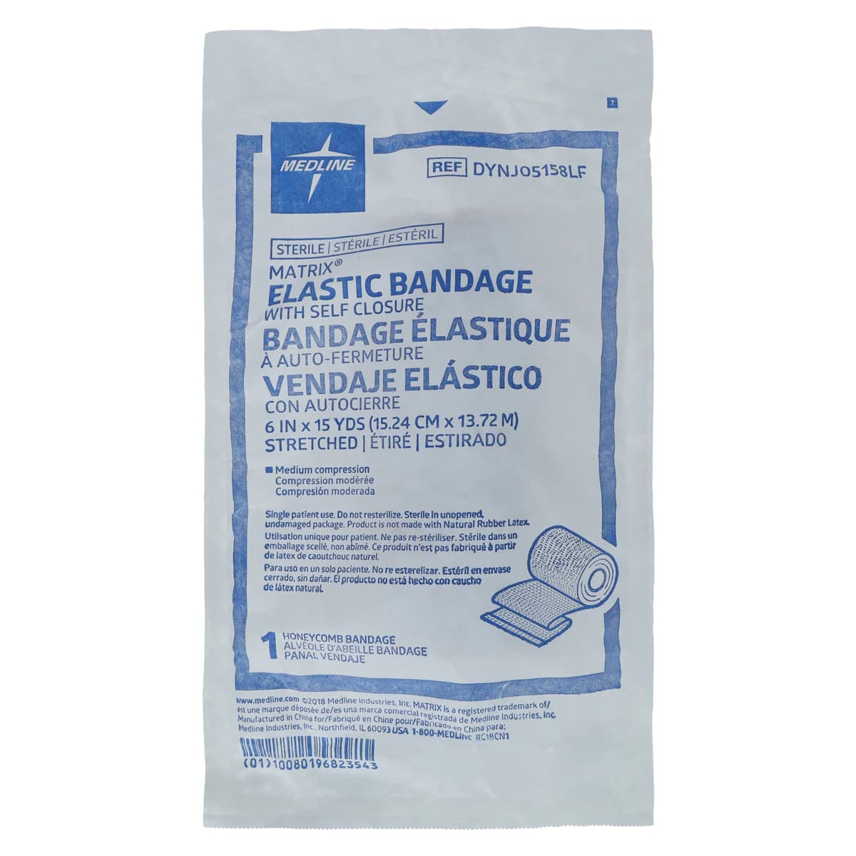 Medline Matrix Stretch Bandage, Cotton/Polyester/Elastic, 6" x 15 yd, Sterile, 20/Case - Bandage Elst Matrix Velc LF ST - Image 1