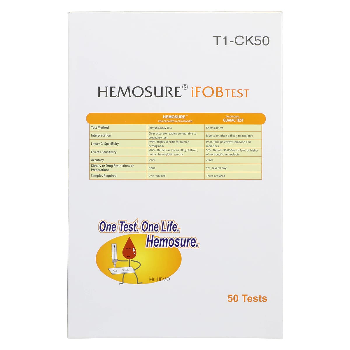 Hemosure iFOB Immunological Fecal Occult Blood Test Kit, CLIA Waived, 50 Tests/50 Tubes, 50/Box thumbnail 7
