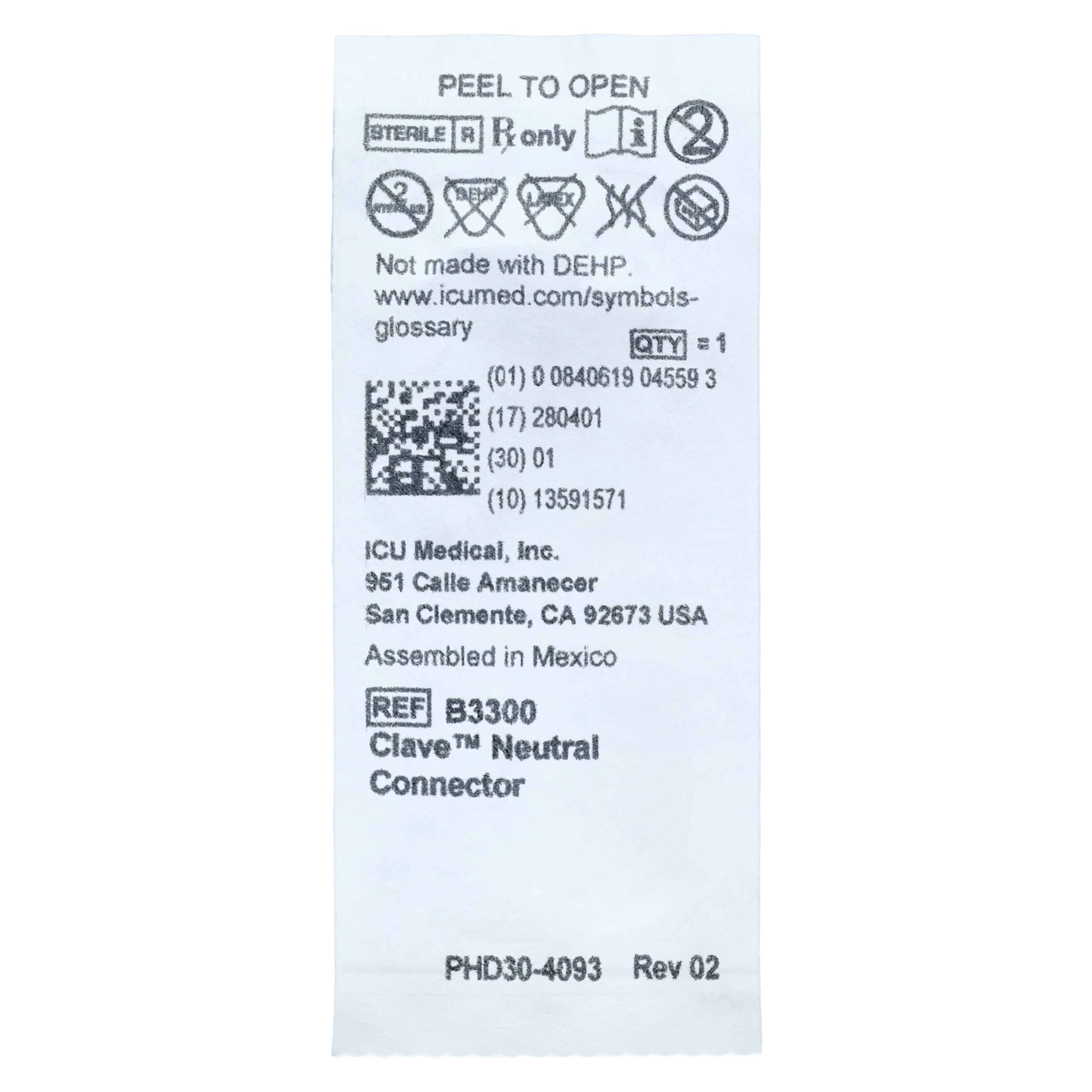 Clave Neutral Connector, Needleless Luer Lock, MicroClave, 100/Case thumbnail 3