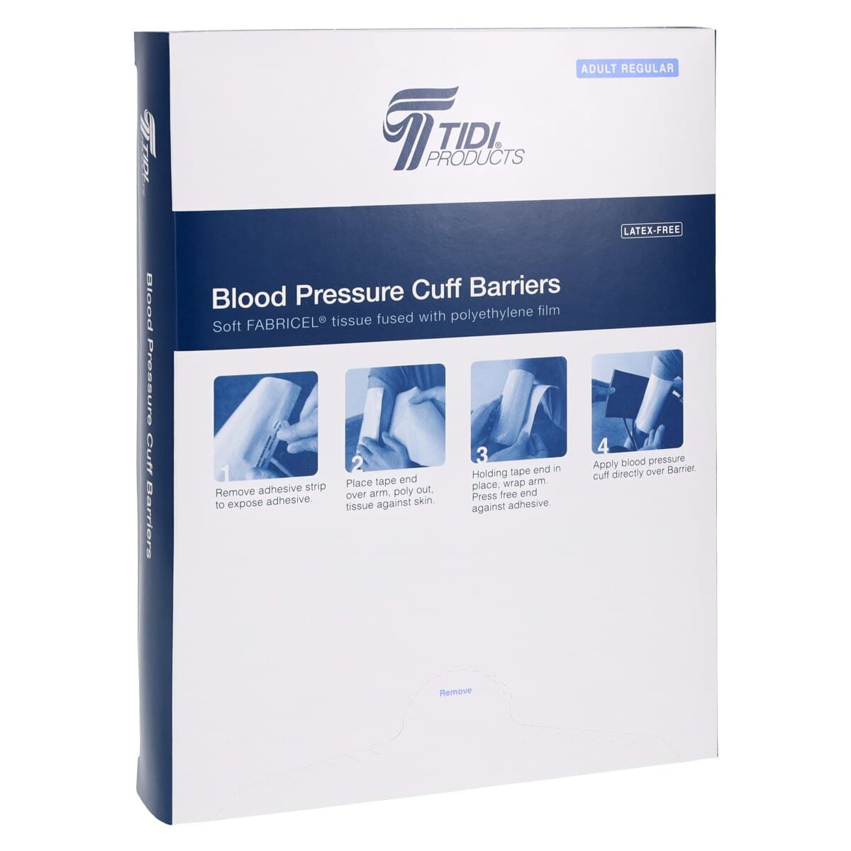 Tidi Products Blood Pressure Cuff Barrier, Fluid Resistant, Latex-Free, Disposable, 18.8 in x 6.75 in, Fabricel/Poly Film, White, 50/Box - Blood Pressure Cuff Barrier - Image 1