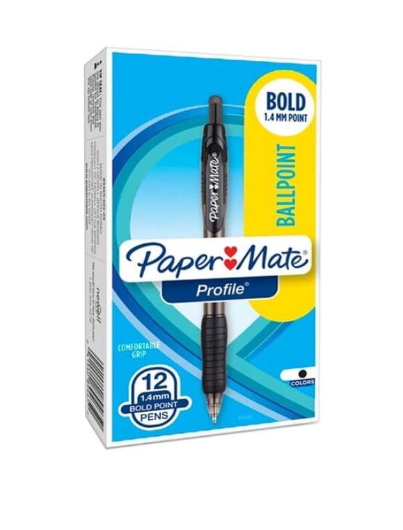 Paper Mate Pen Ballpoint Profile, Retractable, Bold Point 1.4mm, Black, 12/Pack - Pen Ballpoint Profile - Image 1