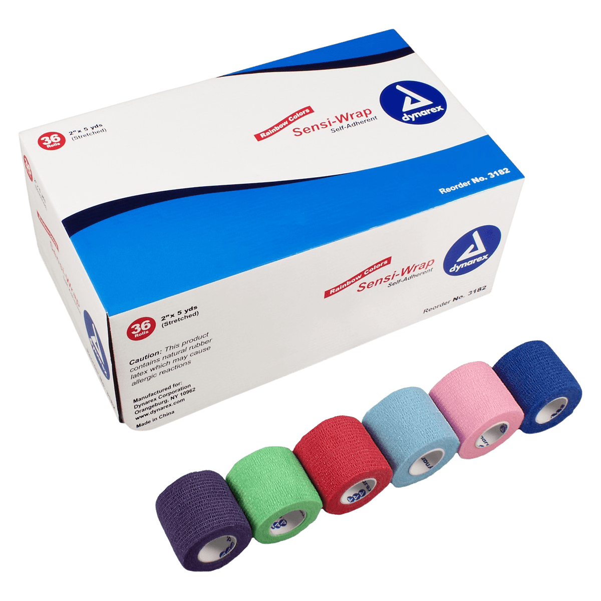 Dynarex Sensi-Wrap Self-Adherent Bandage Roll, 2" x 5 yd, Assorted Colors (6/color), 36/Case, #3182 thumbnail 2