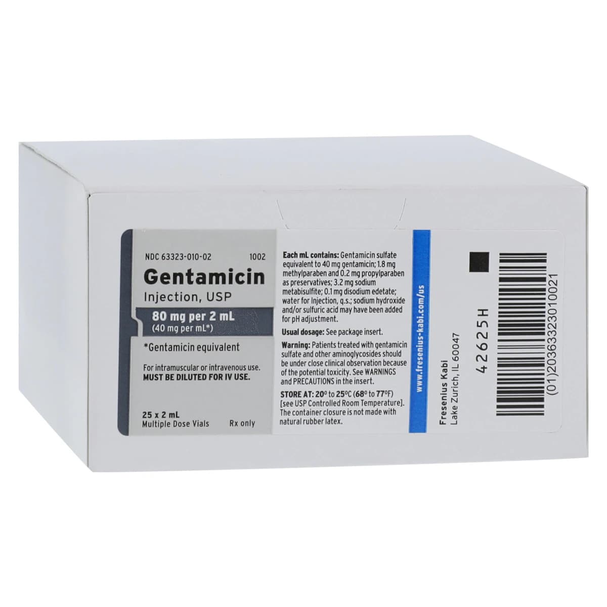 Gentamicin Sulfate Injection 40mg/mL, Adult MDV, 2mL Vial, 25/Package - Gentamicin Sulf Inj MDV 2mL - Image 1