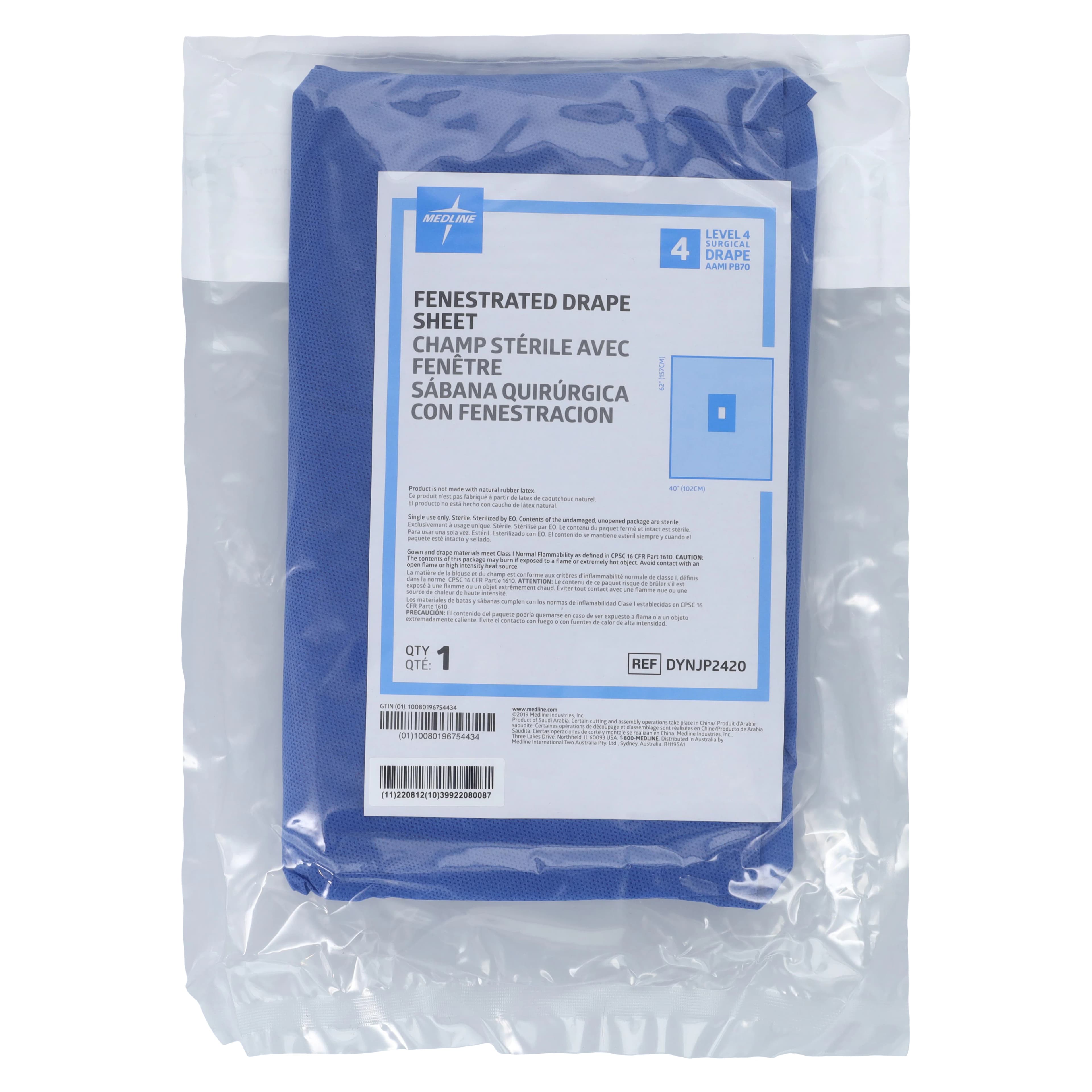 Medline Proxima Sterile Sheet Drape, 40x62", Fenestrated 4x6", Disposable - Drape Sheet Proxima Disp - Image 1