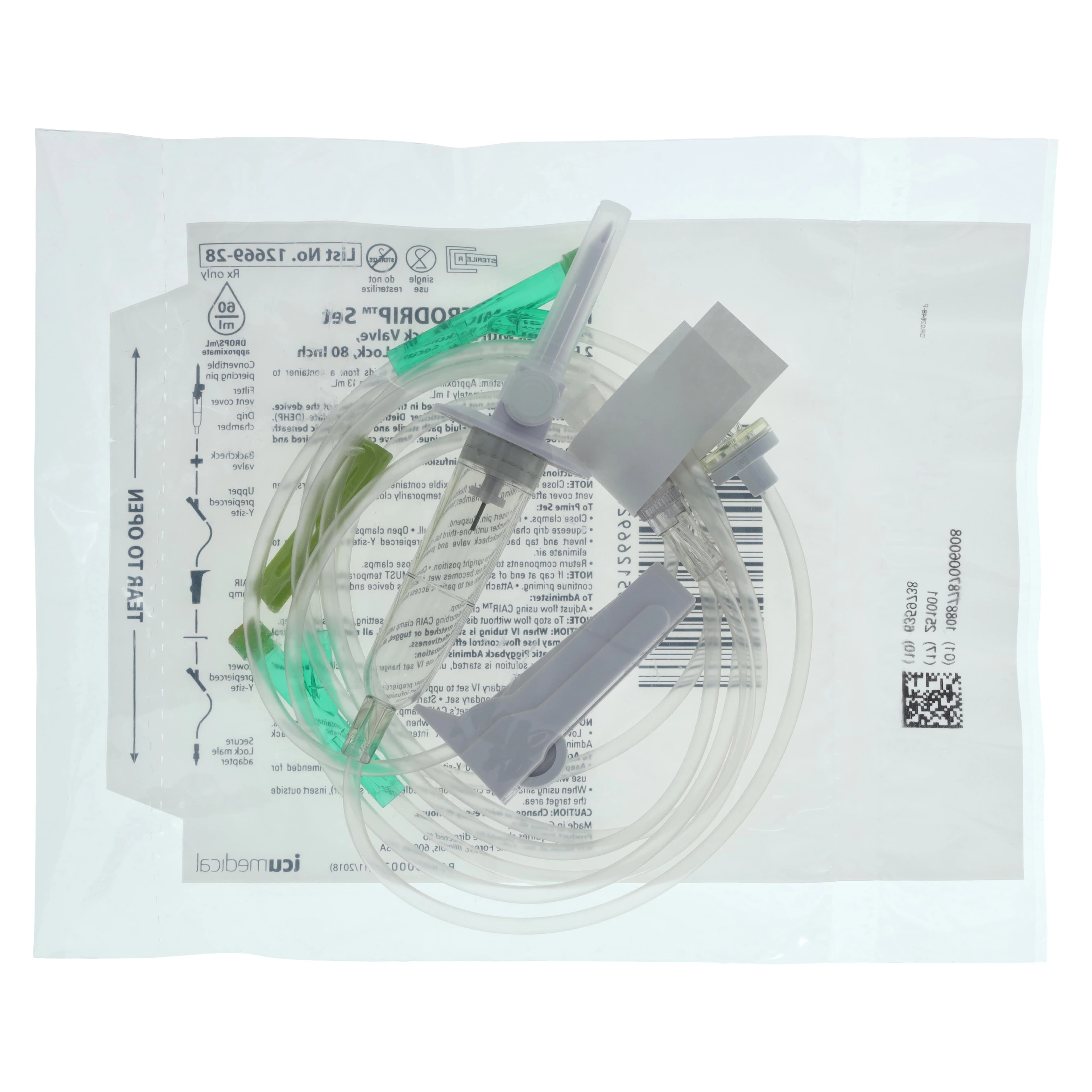 ICU Medical Primary IV Piggyback LifeShield Administration Set, 2 Prepierced Injection Sites, 60 Drops/mL, 80", 13mL Priming Volume, 48/Case thumbnail 2