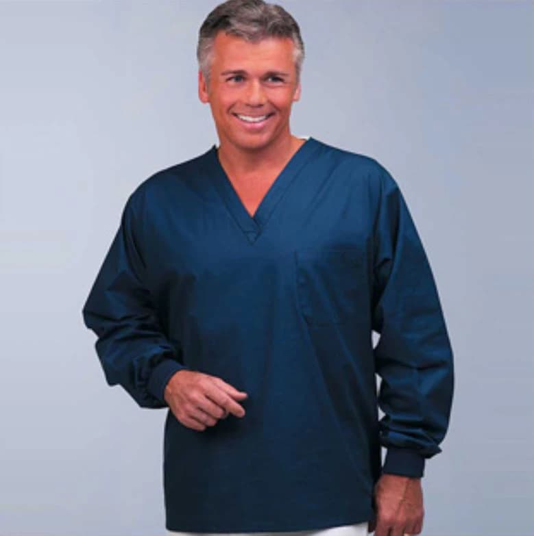 Fashion Blend® Navy Long Sleeve Scrub Shirt, Unisex X-Large, 55% Cotton/45% Polyester, Latex-Free, Non-Sterile - Fashion Blend® Navy Long Sleeves Scrub Shirt Unisex X-Large Latex-Free Non-Fluid Resistant - Image 1