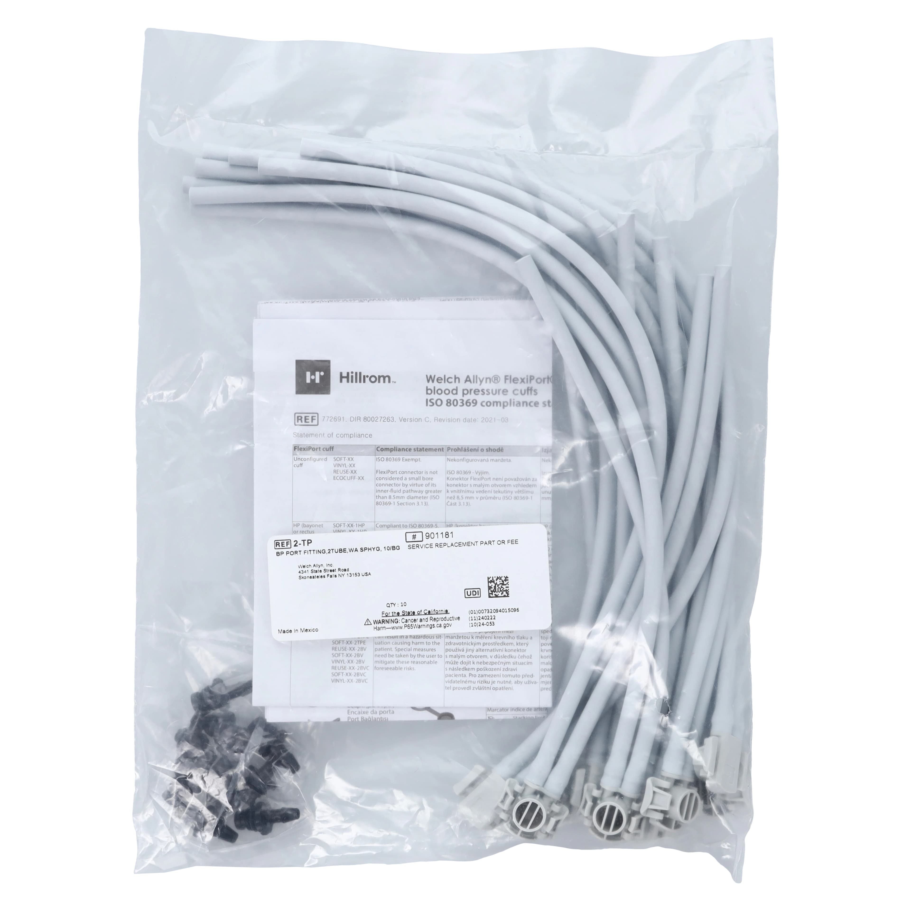 Welch Allyn FlexiPort Blood Pressure Connector, 2-Tube, 10/Package - BP Port Fitting 2-Tube - Image 1