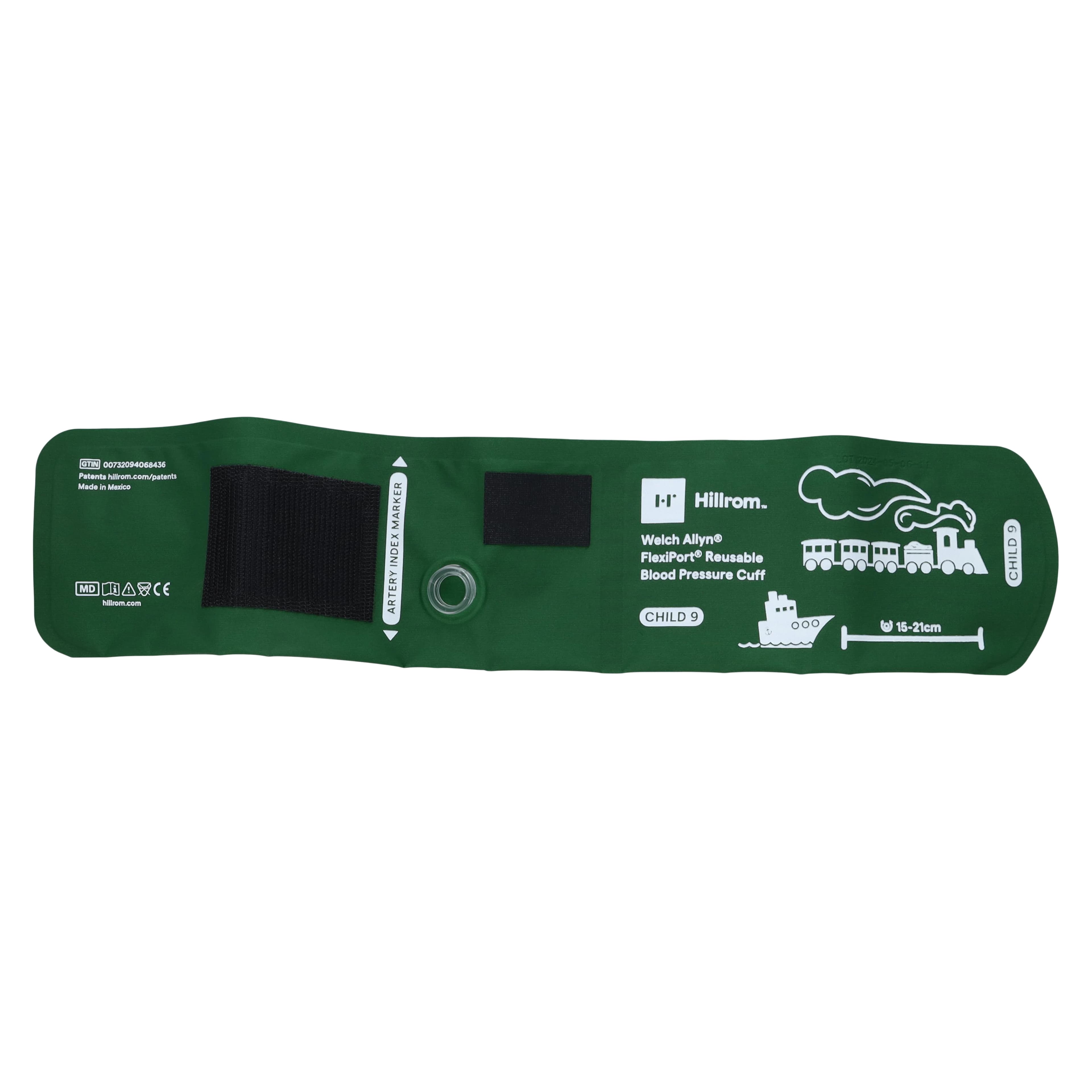 Welch Allyn FlexiPort Reusable Blood Pressure Cuff, Size 9 Child (15-21 cm), Green, No Tubes or Connectors, REUSE-09 - FlexiPort® Blood Pressure Cuff; Size 09 Child, Reusable, No Tubes or Connectors - Image 1