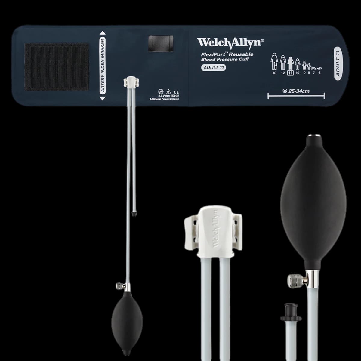 Welch Allyn FlexiPort Blood Pressure Cuff, Reusable, Adult, Size 11, Navy Blue, 2-Tube, Latex-Free - Cuff BV Reus Adult 2-Tube - Image 1