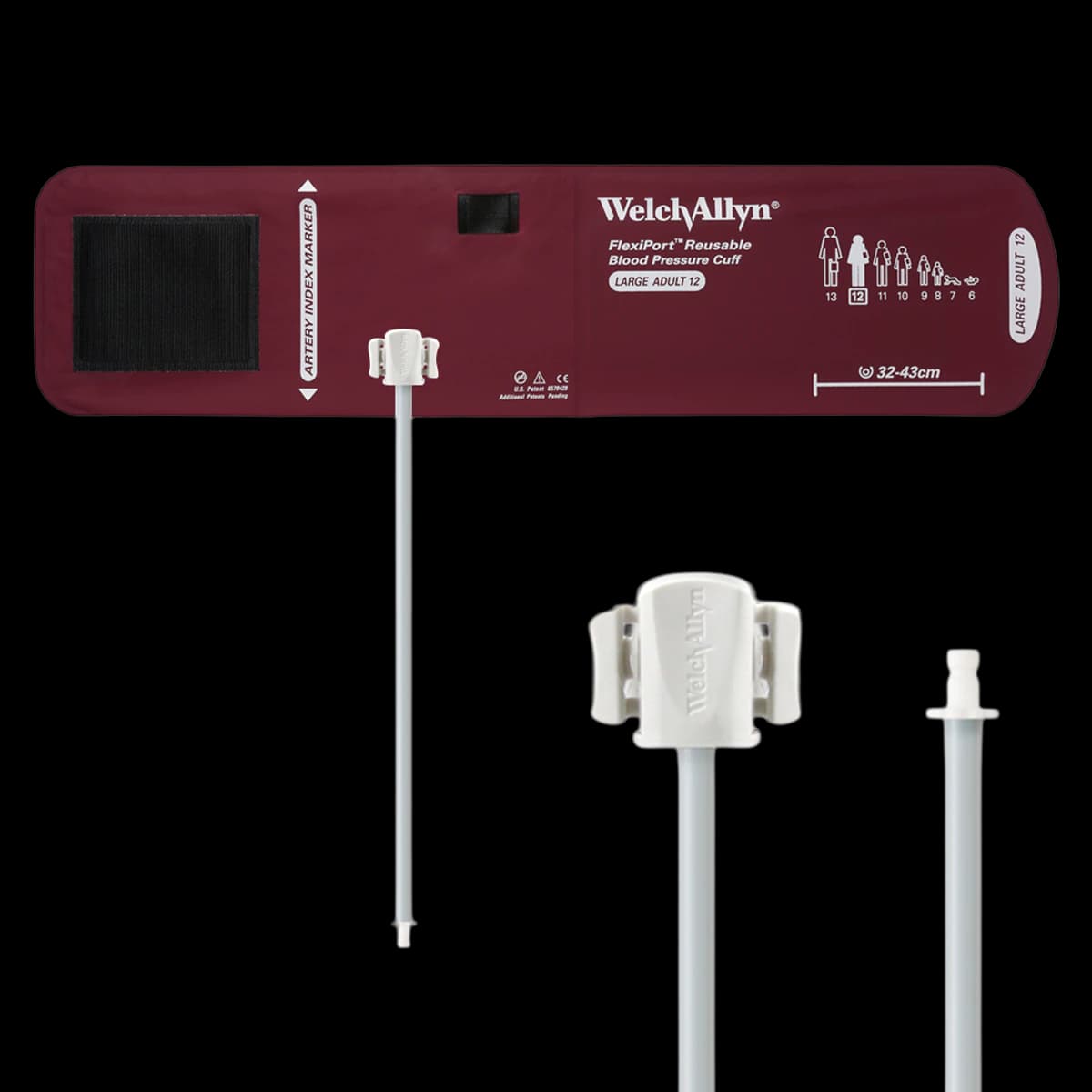 Welch Allyn FlexiPort Blood Pressure Cuff, Adult Large, 1-Tube, Size 12, Burgundy, Latex-Free - Cuff HP Adult Lg 1-Tube - Image 1