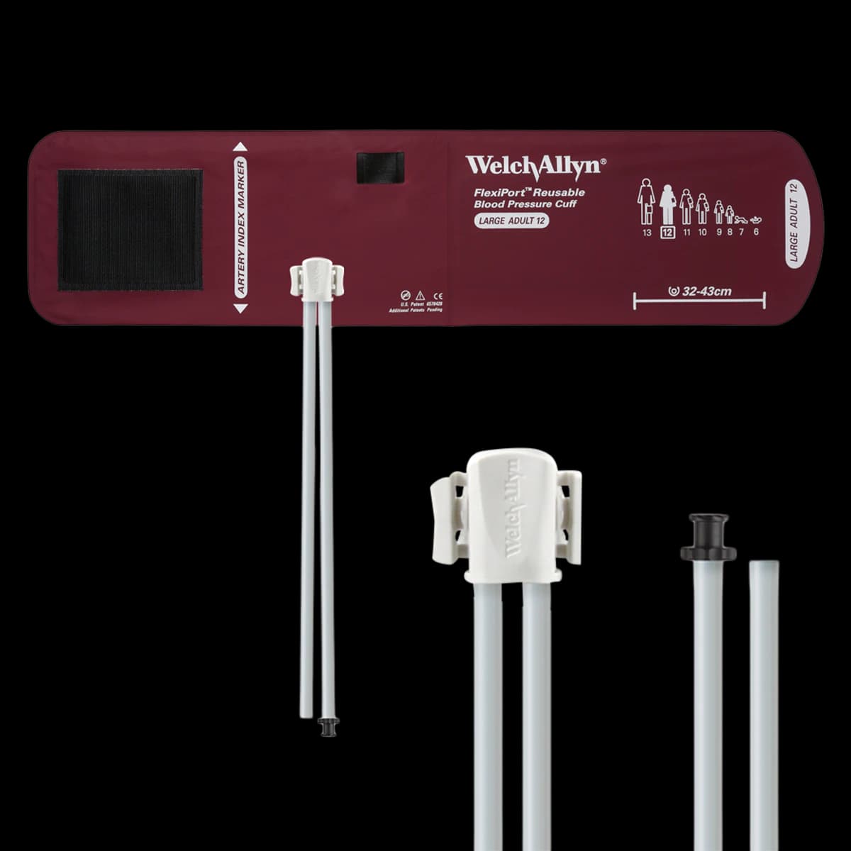 Welch Allyn FlexiPort Blood Pressure Cuff, Adult Large, 2-Tube, Size 12, Burgundy, Latex-Free - Cuff TP Adult Lg 2-Tube - Image 1